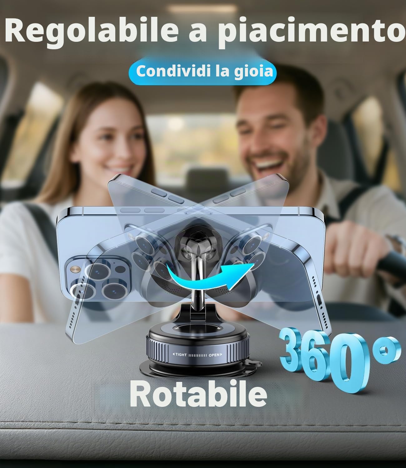 15W Ricarica Veloce Magnetico Porta Cellulare Auto [Ventosa a Vuoto] [Pieghevole, Regolabile 360°] Caricatore Wireless Supproto Telefono Auto per MagSafe iPhone 17 16 15 14 13 12 Serie