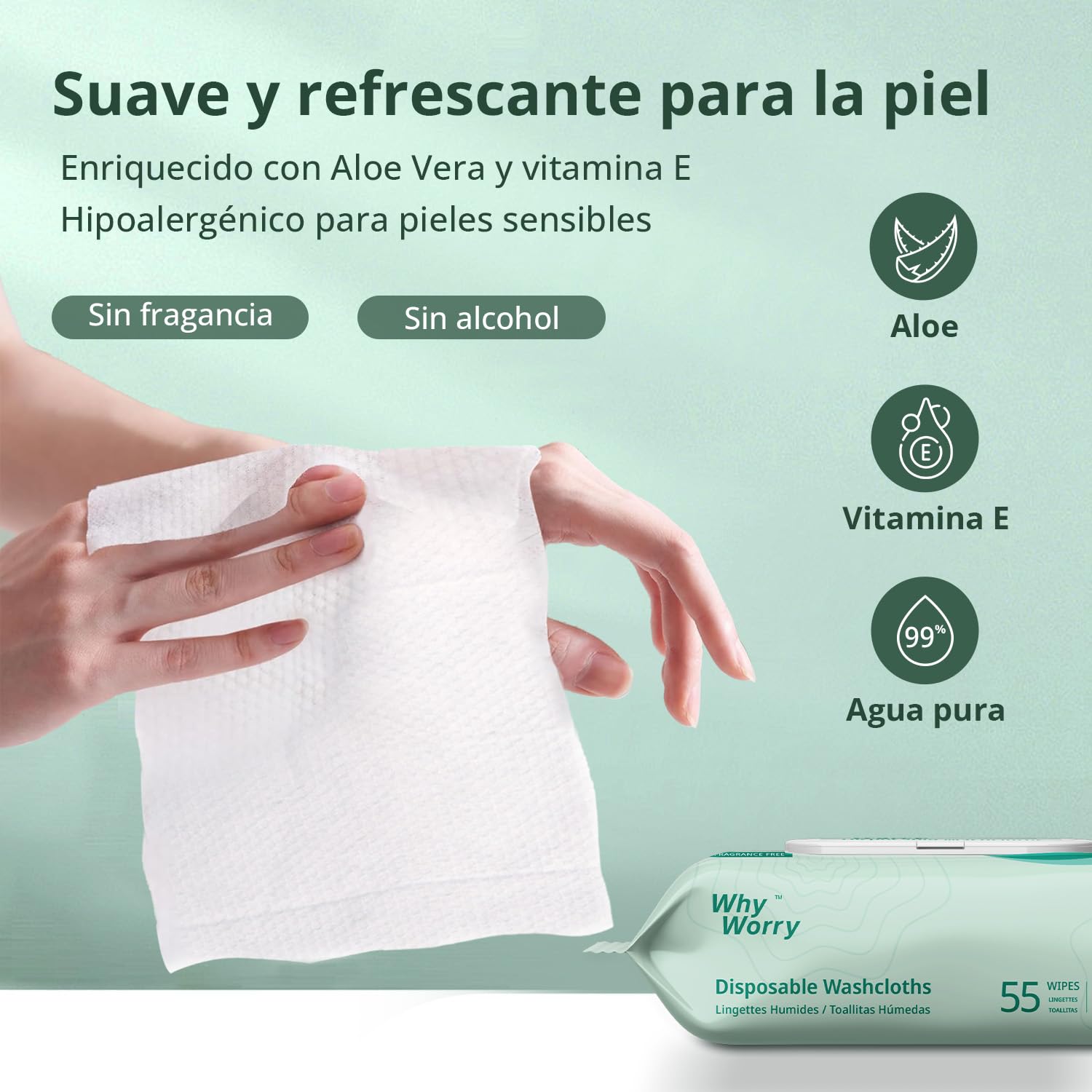 WhyWorry XL Toallitas Húmedas para Adultos sin Perfume, Extra Grandes 20x30 cm Toallitas con Aloe & Vitamina E para Incontinencia y limpieza Corporal, 99% Agua Pura & sin Alcohol, 220 Unidades
