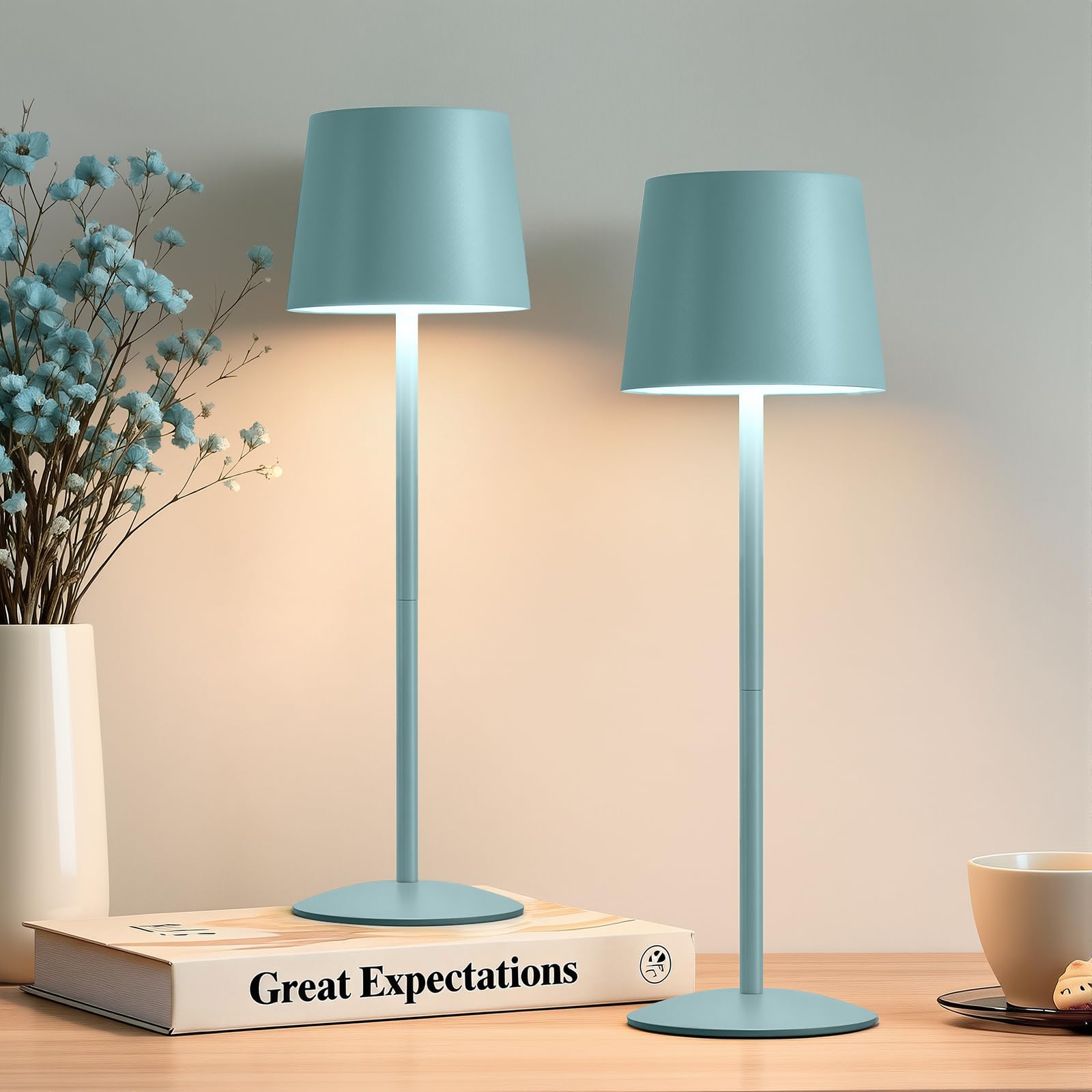 GyroVu Cordless Table Lamp 2 Pack, Rechargeable LED Desk Lamp, Stepless Dimming LED Touch Lamp, Wireless Portable Table Lamp for Bedside Nightstand Living Room Restaurant Outdoor — image 1