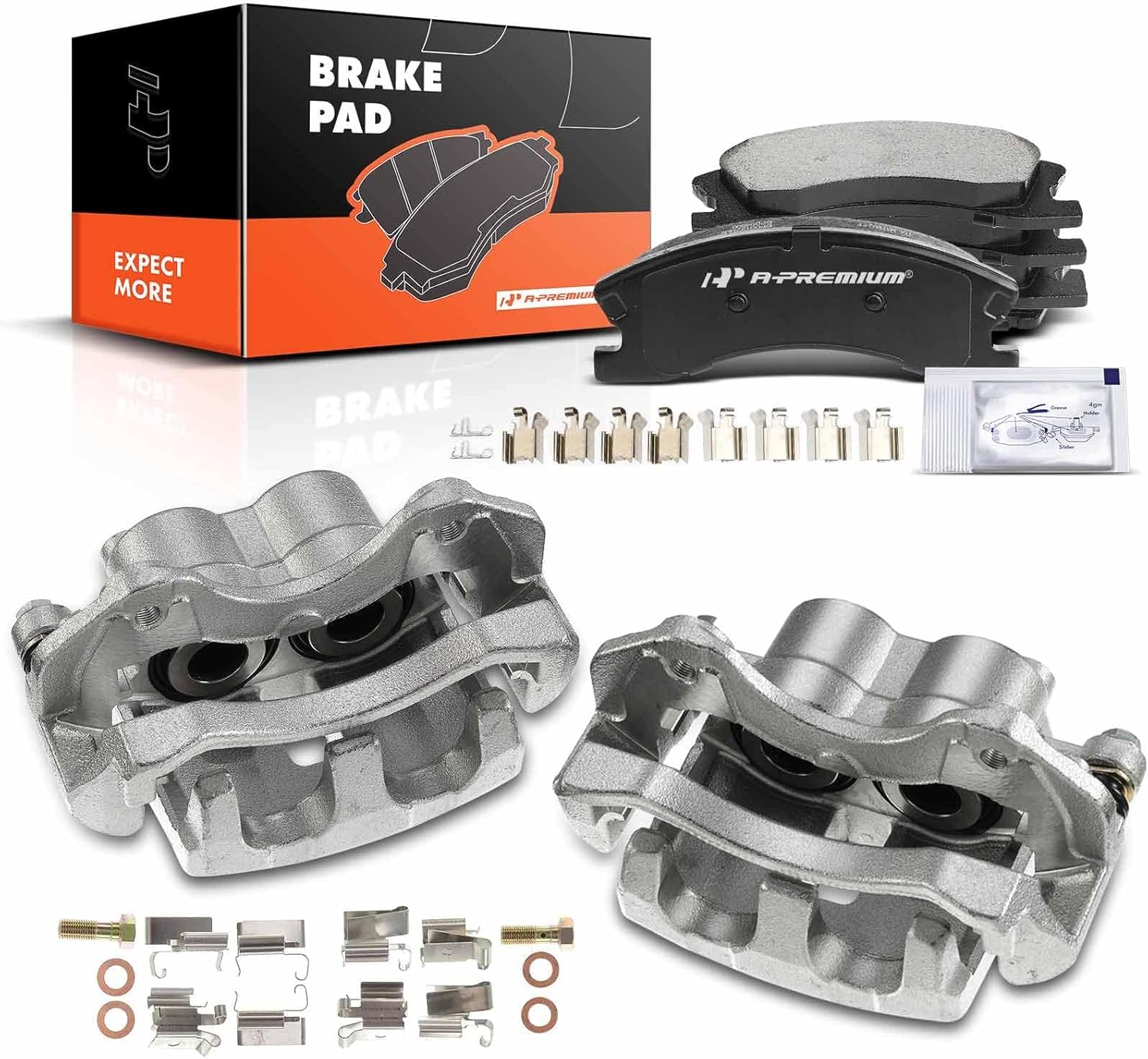 A-Premium Front Disc Brake Calipers with Ceramic Pads Compatible with Jeep Grand Cherokee 1999-2004 4.0L 4.7L 6-PC Set