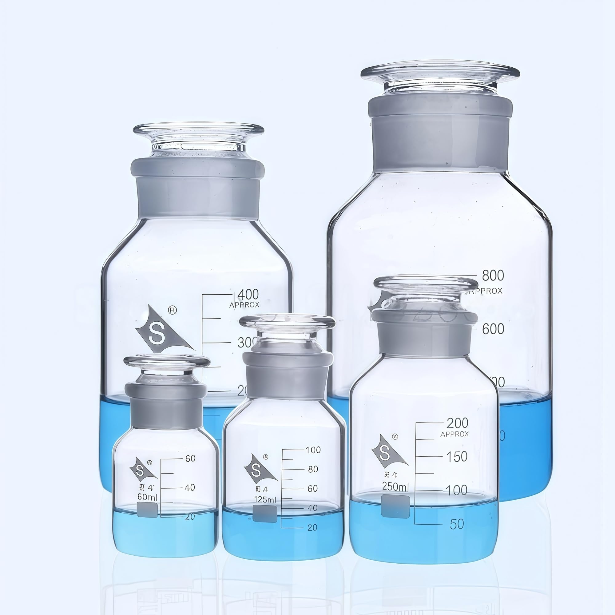 Brązowa/przezroczysta butelka na odczynniki ze szkła zwykłego z szeroką szyjką i korkiem szlifowanym, fiolki na próbki laboratoryjne (500 ml, brązowa)(250mL 2pcs)