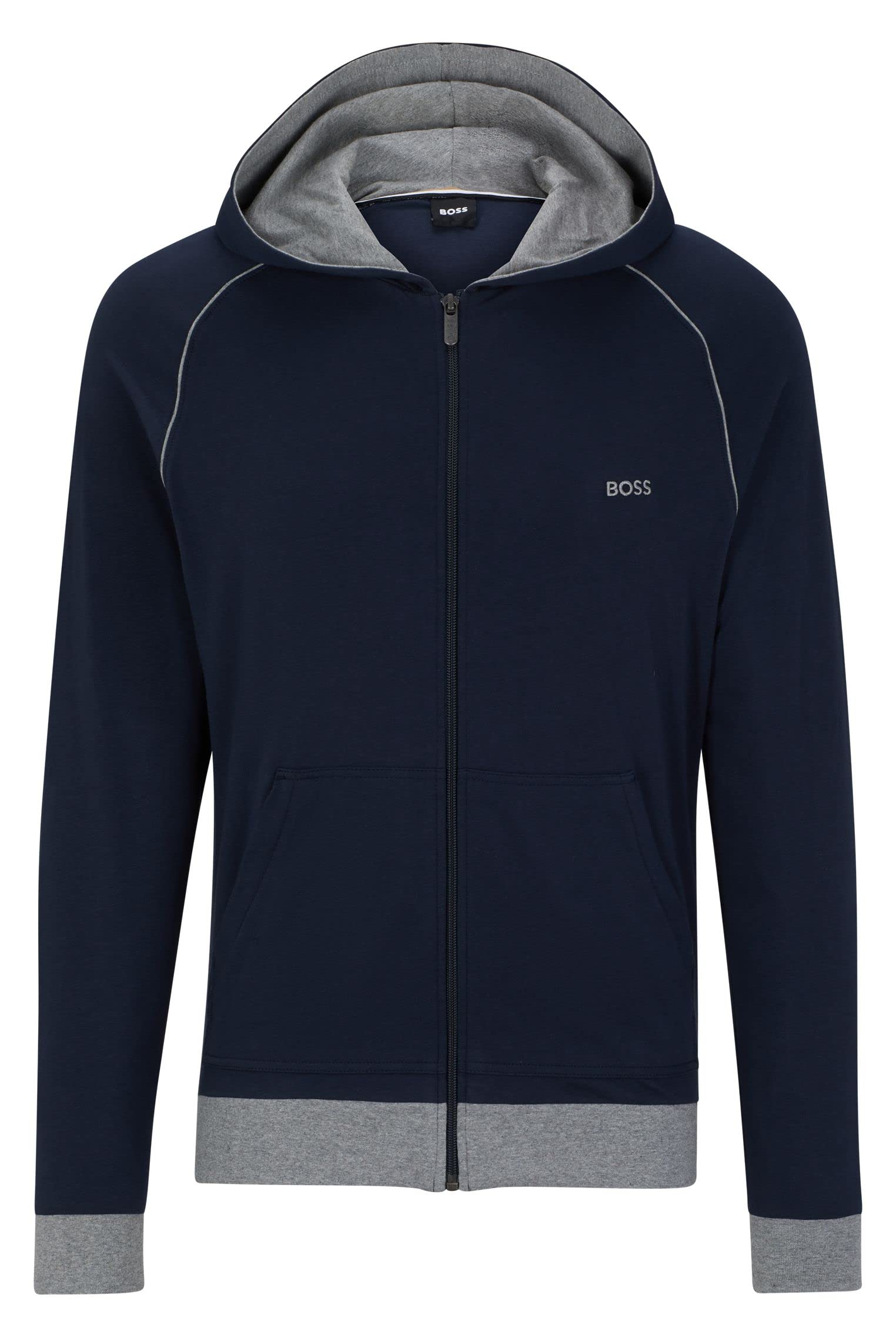 BOSS Herren Mix&Match Jacket H Jacke mit Kapuze aus Stretch-Baumwolle mit Paspeln und Logo