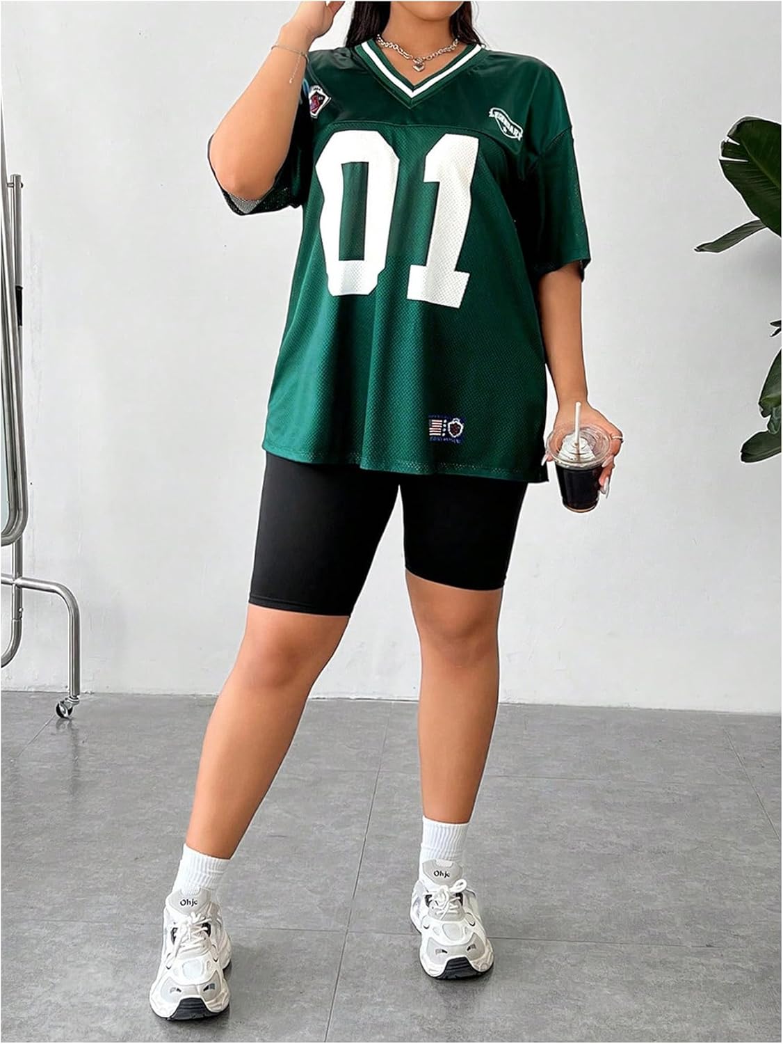 SOLY HUX Women's Plus Size Jersey Shirts Letter Graphic Sports T-Shirts Loose Football Blokecore Tee Tops - Image 5