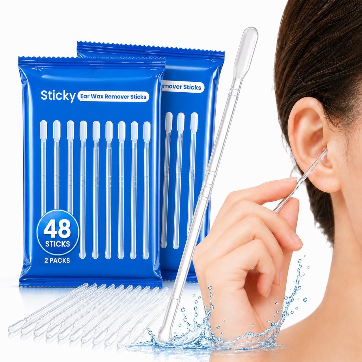 Photo 1 of 2-in-1 Sticky Ear Cleaning Stick |48Count Dual-Ended Ear WaxRemover | Rounded Adhesive Tip & Scoop End | Gentle &Safe for Adults & Kids | Reusable Travel-Friendly Ear CareTool