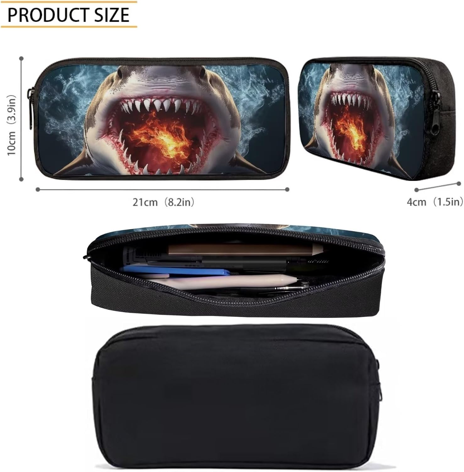 Flame Shark Backpack for Boys 3 in 1 Cool Lightweight Kids Bookbag with Lunch Box 17 Inch Large Capacity Teens School Bags 10-12 Years Old for Middle Elementary Travel Daypack