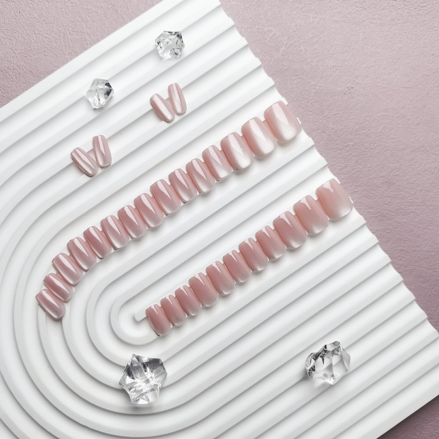 SXVME Cat Eye Soft Gel Press on Nails Short Coffin Shape, 30 Pcs Muted Pastel Pink Cat Eye False Nails Short Square - Image 3