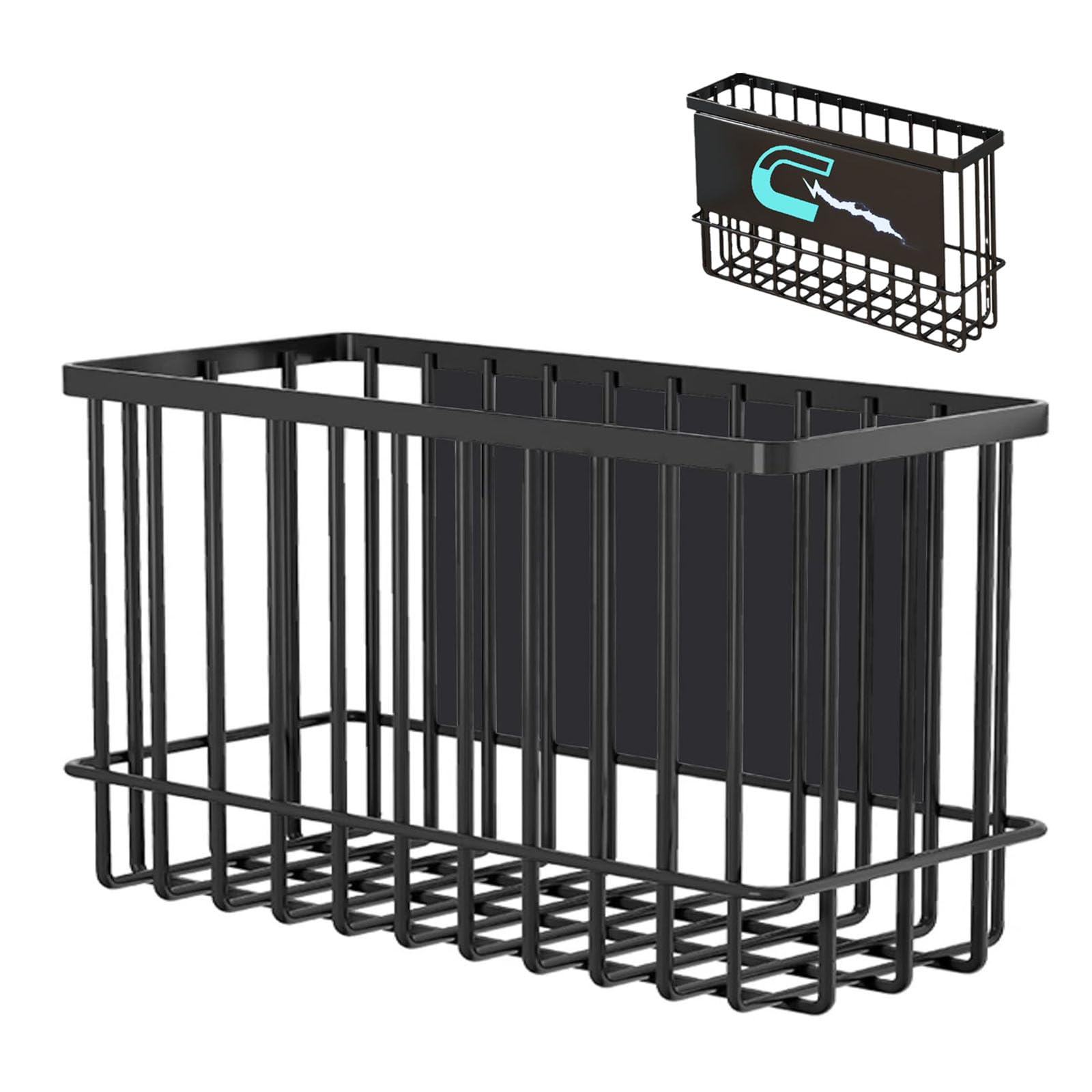 Magnetic Shelf for Fridge, Large Metal Magnetic Spice Rack Black for Kitchen Organization and Storage, Moveable Spice Organizer for Refrigerator and Any Other Metal Surface