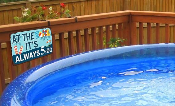 XIULUAN Pool Decorations Outdoor Pool Signs And Decor 12x8 Inches Metal Sign At The Pool It's Always Five O'clock, Blue