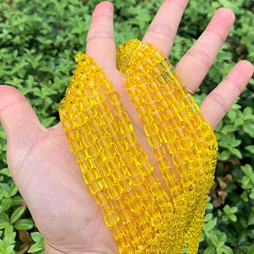 Miniatura 2 de 1 hebra checa cubo facetado de cristal suelto espaciador cuentas 0.236 in (0.24 pulgadas) amarillo topacio (95-100 piezas) para suministros de