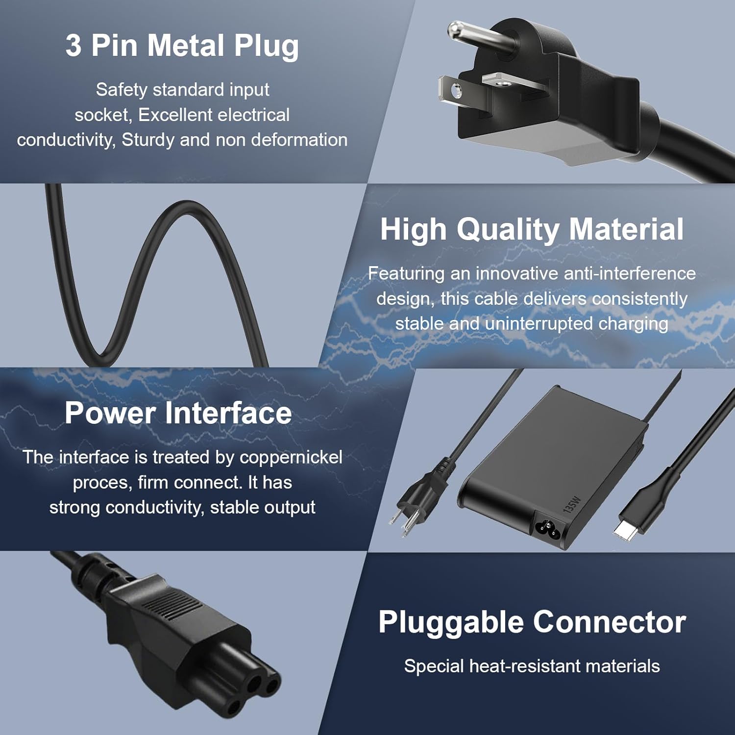135W USB C Laptop Charger Compatible with Lenovo ThinkPad X1 Extreme Gen 1 2 3 4 5 T440 T440S T440P T470P W540 W54, Ideapad L340 Gaming 3, Ideapad Yoga Y50P Y50-70 Y50P-70Y Y50-80 Adapter Cord