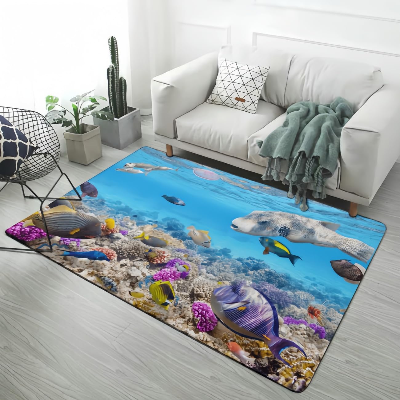 Tapis sous-marin antidérapant grand format 160x230 cm pour chambre ado bleu