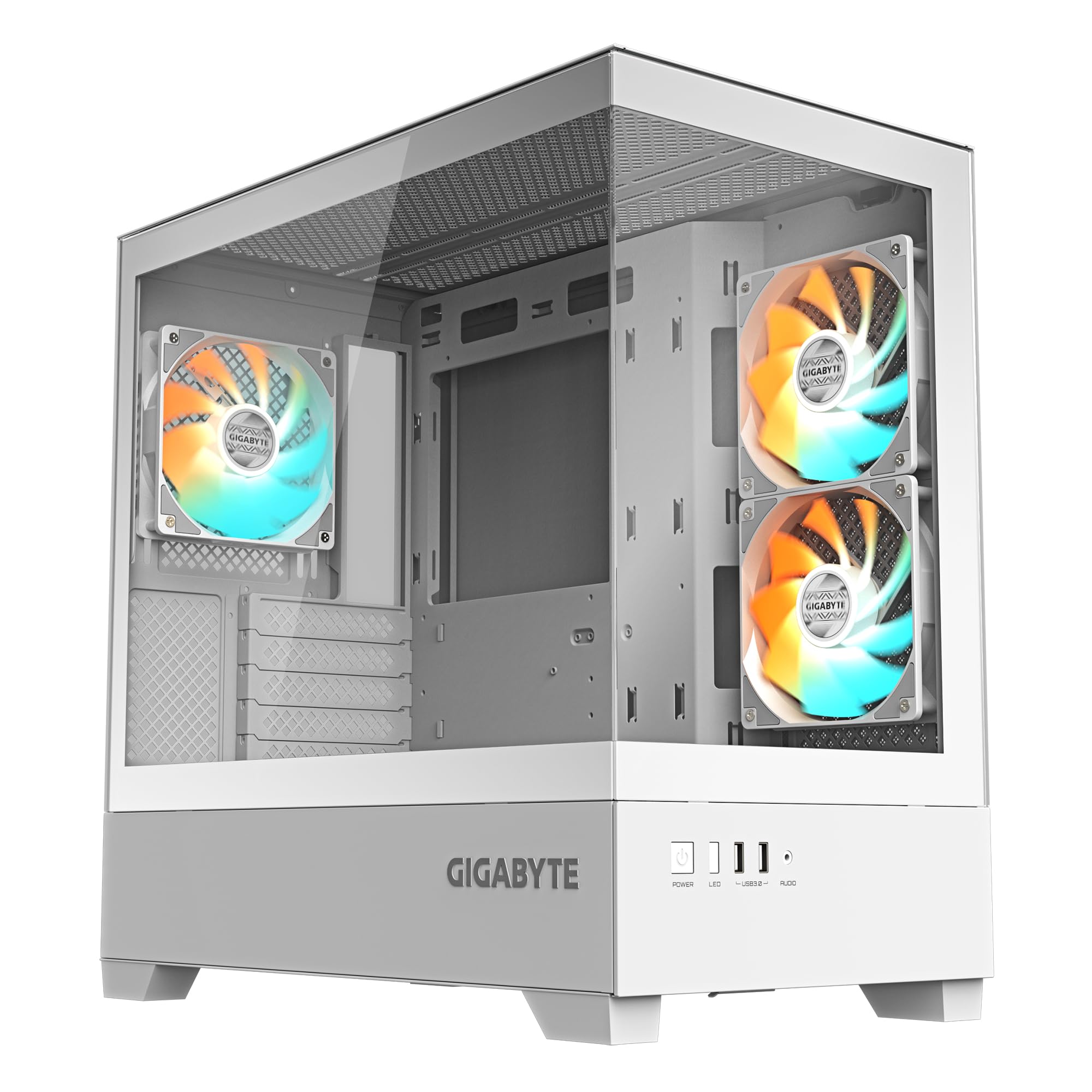 GIGABYTE C201 PANORAMIC ICE Case per PC – Mid Tower, m-ATX, supporto radiatore da 360 mm, 3 ventole preinstallate, USB 3.0, supporto RGB Fusion