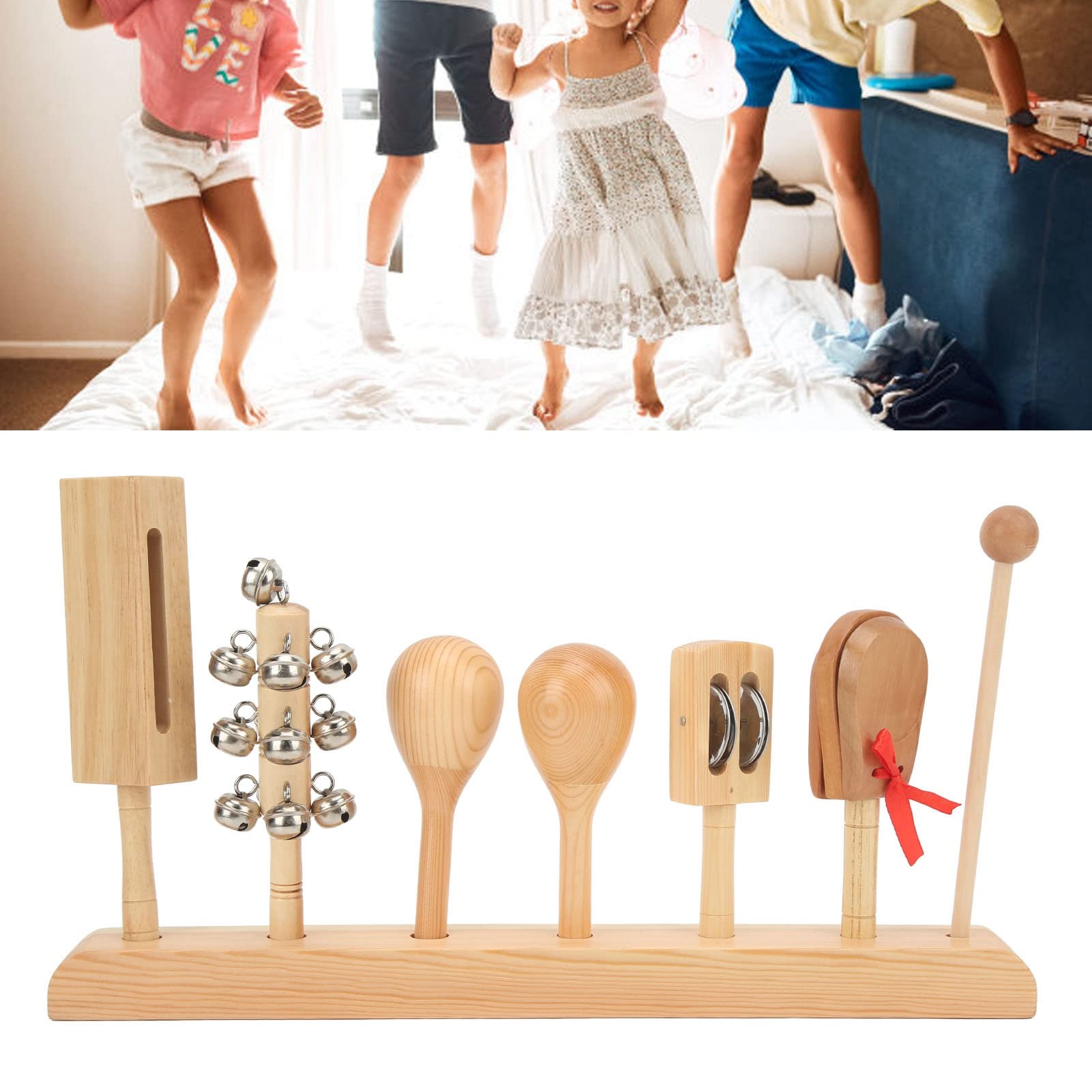 Kinder-Percussion-Set für Kinder, Musikinstrumenten-Set aus Holz mit Jingle Bells, Kastagnetten und Knock Stick für Lustiges Familienspiel