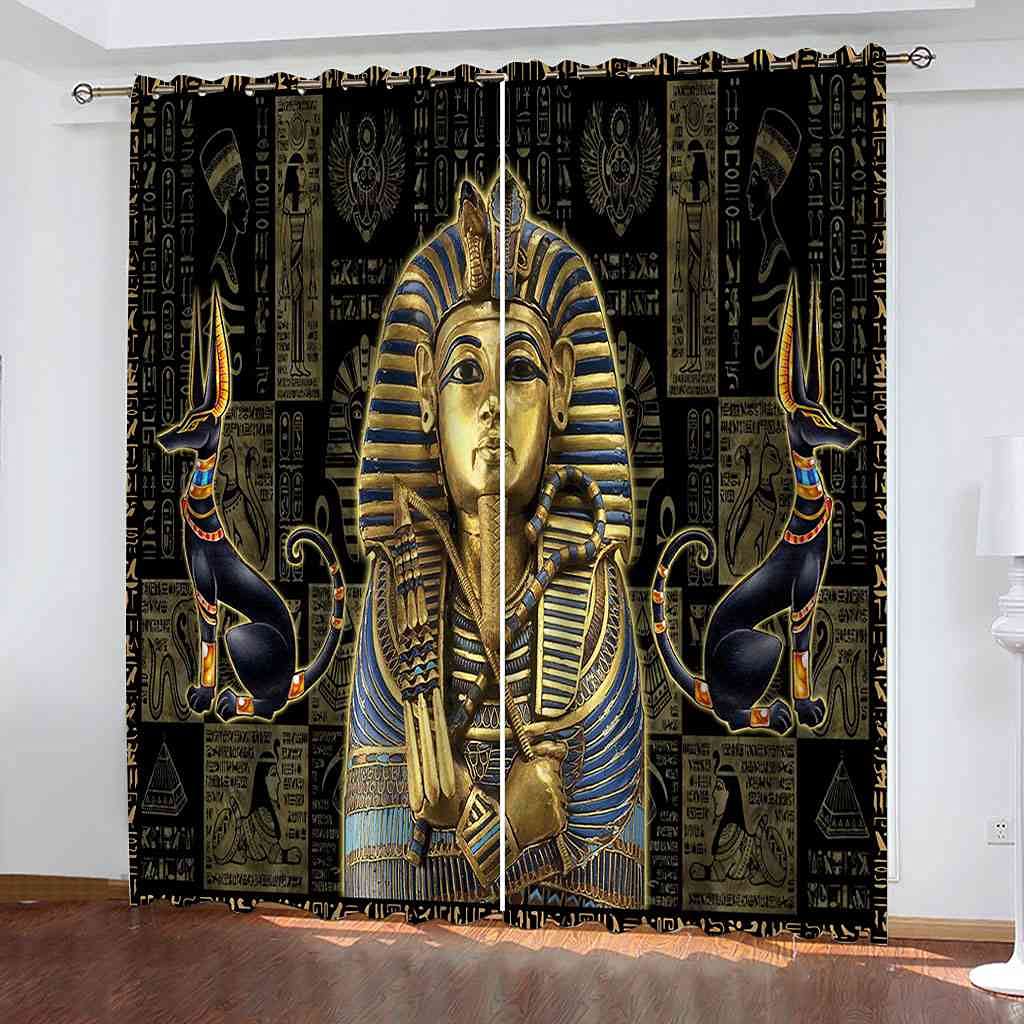 Rideaux occultants 3D égypte dorée pour chambre d'enfant et salon
