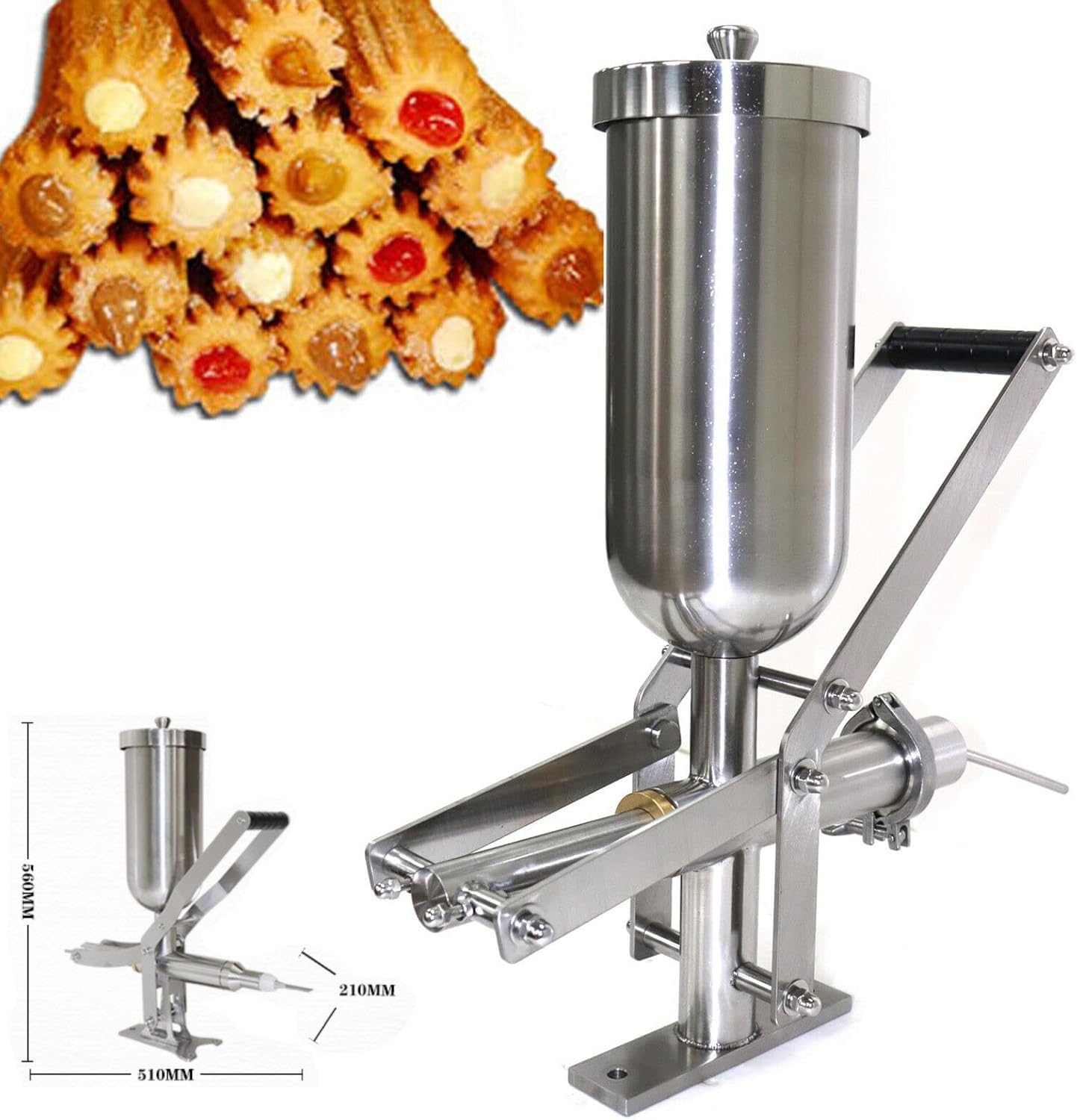 Riempitrice manuale, riempitrice manuale per crema pasticcera, iniettore di gelatina a ciambella in acciaio inossidabile per panetterie e caffè