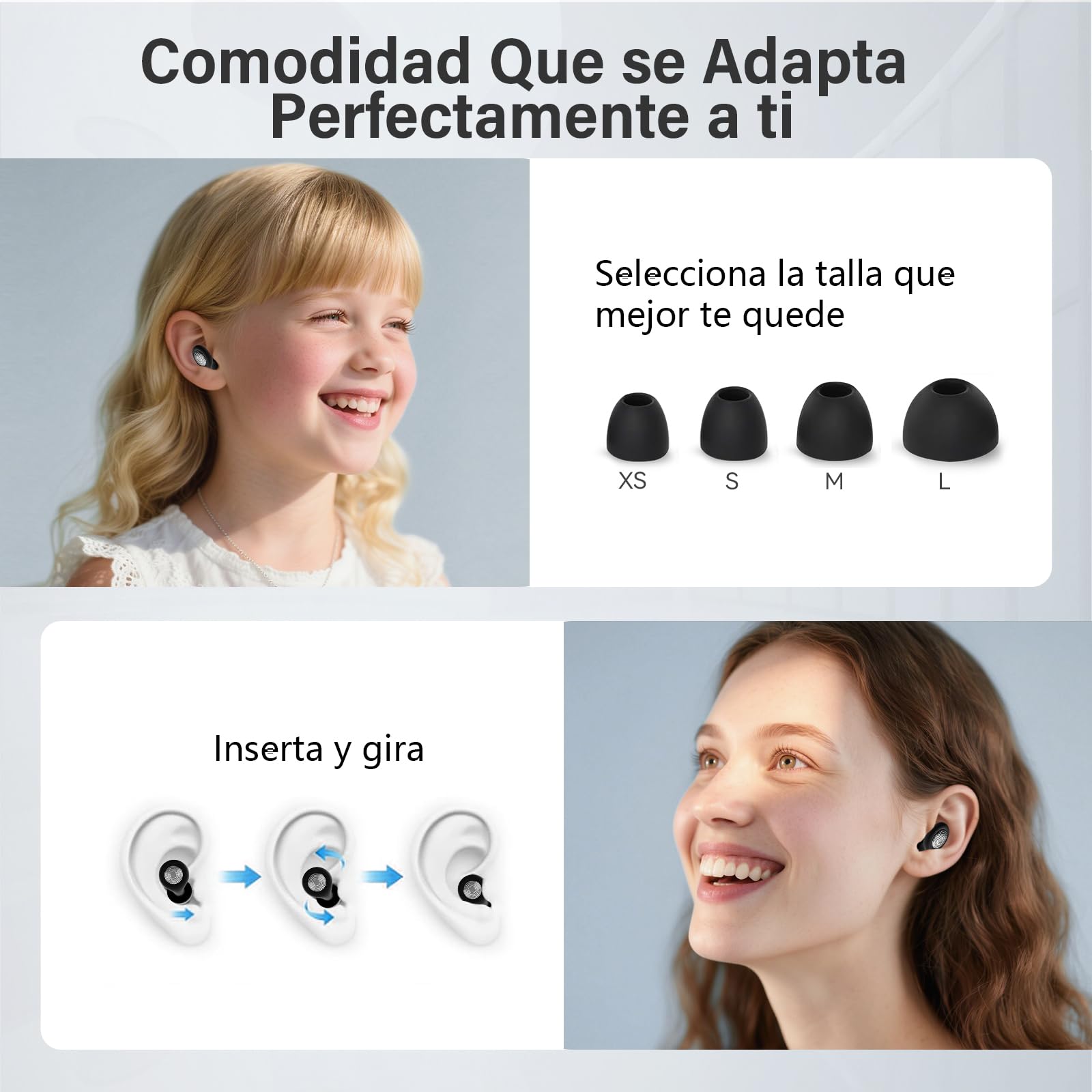 Tapones oidos ruido dormir, 2026 Nuevo 45 dB tapones oidos cancelacion de ruido Reutilizables, para estudiar, viajar, concentrarse, Protección Auditiva, con 8 Puntas(XS/S/M/L) y Estuche - Negro