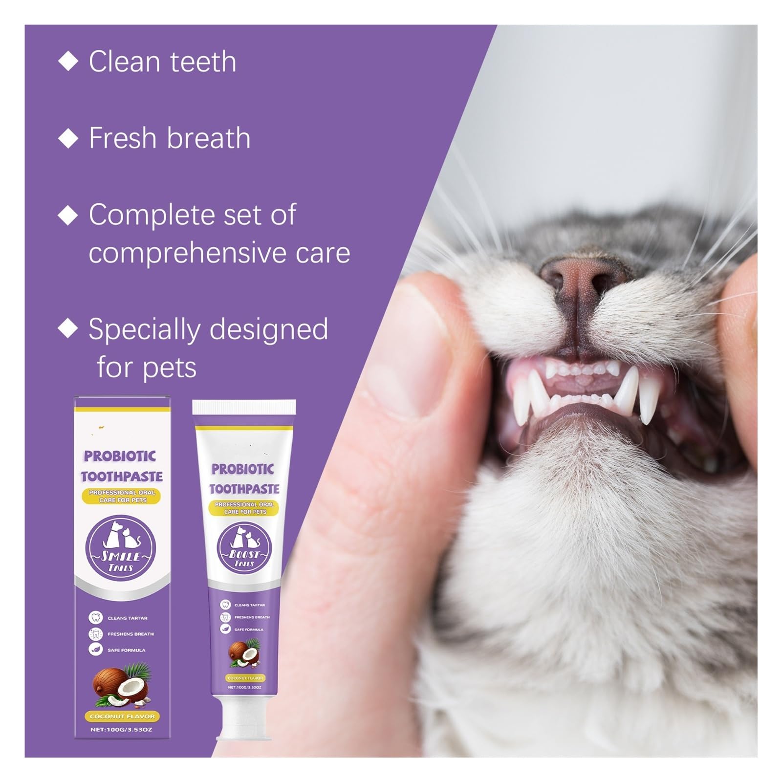 Pasta de dientes probiótica for mascotas de 100 g, elimina poderosamente las manchas y el color amarillento, el secreto for un aliento fresco(4pcs)