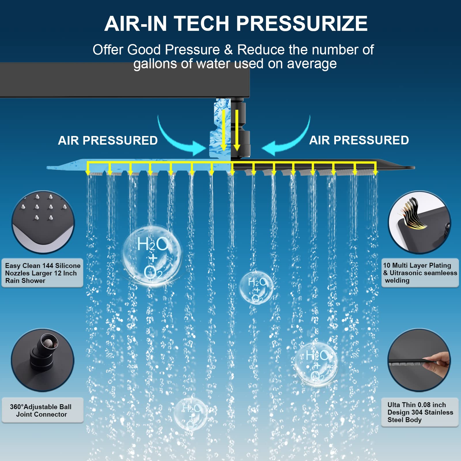 Buy Black Shower Jets System STARBATH 10 Inch Wall Mounted Rainfall