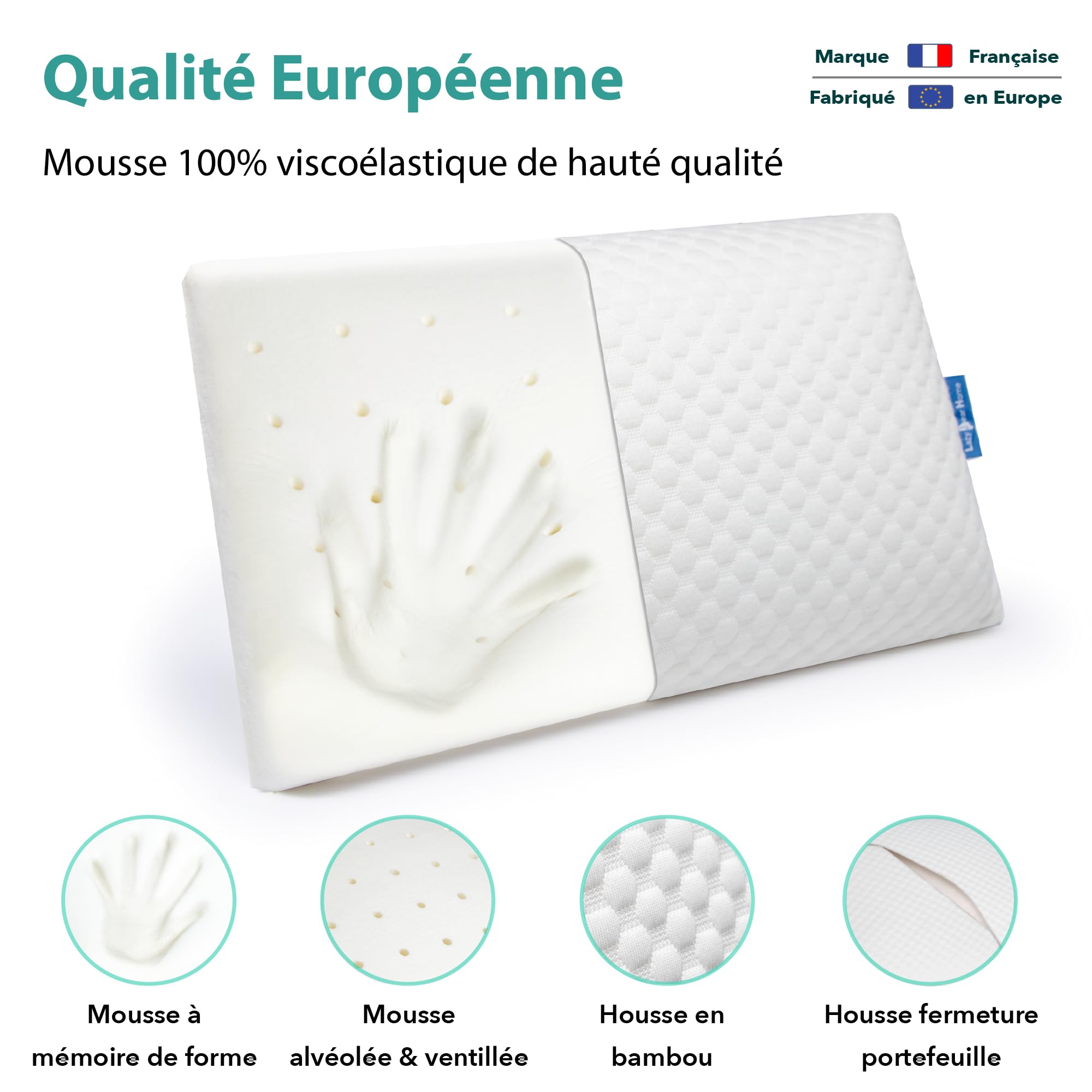 Oreiller Memoire Forme Enfant 2 Ans+ | Oreiller Ergonomique Cervical Sécurisé | Coussin Enfant Hypoallergénique | Certifié Oeko-TEX | Marque FR, Fabriqué UE | 49x27x7cm