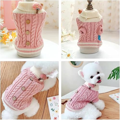 Miniatura 8 de Suéter de punto para perros pequeños, gatos, ropa gruesa y cálida para cachorros, cuello alto, elástico, chihuahua, bulldog y perro salchicha (M,