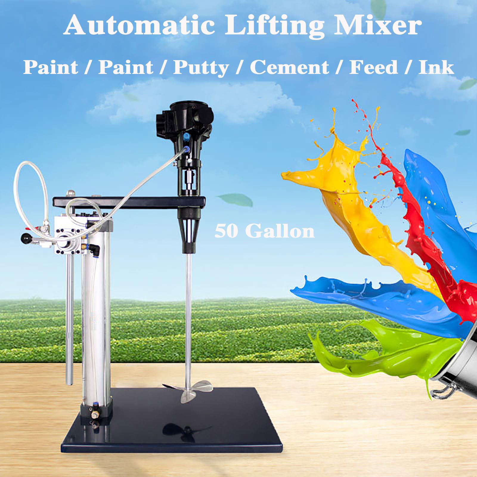 Agitador neumático de pintura de 50 galones, agitador de pintura de elevación automática con soporte, agitador de aire vertical, altura ajustable, herramienta for mezclar pintura