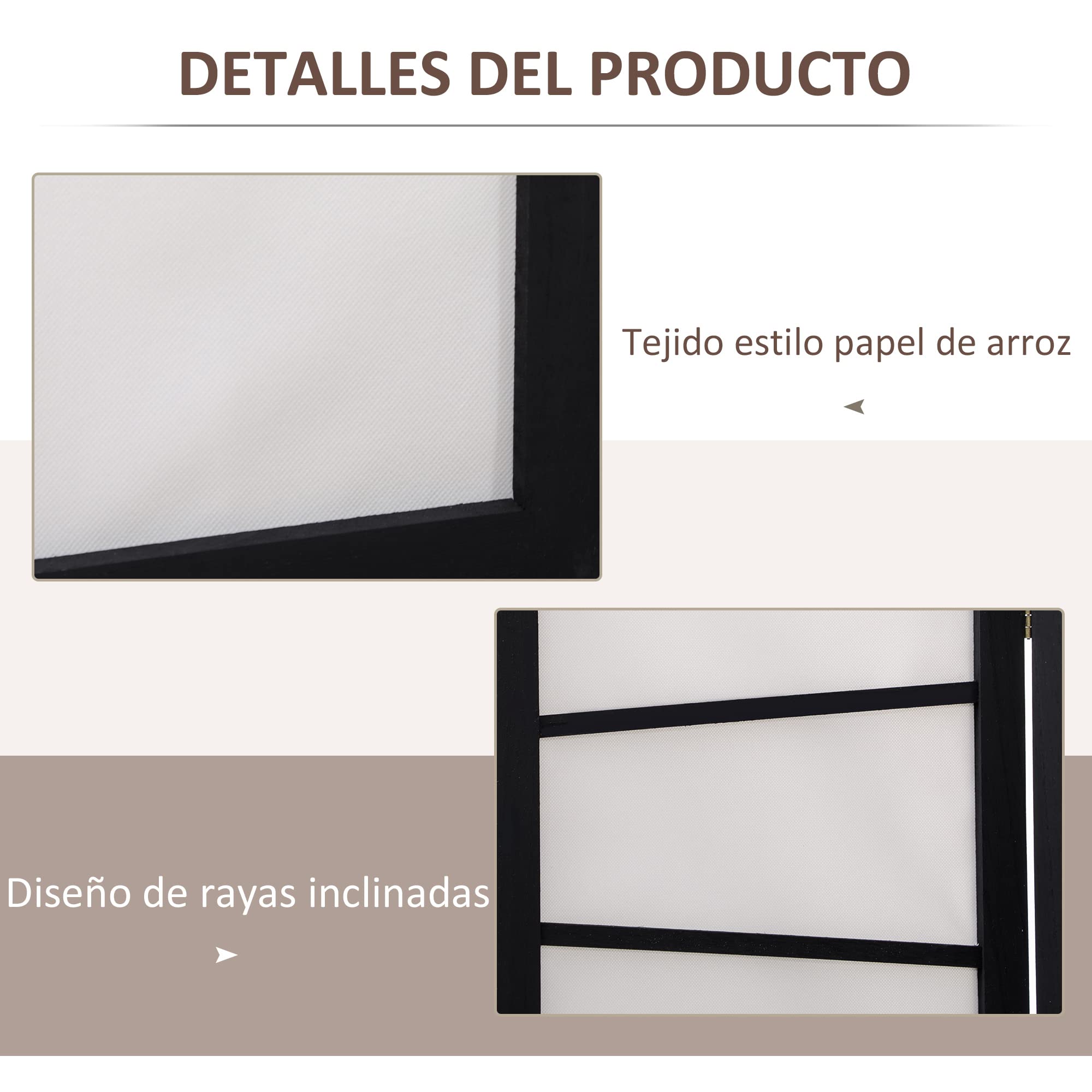HOMCOM Separè a 3 pannelli, Paravento in Legno Pieghevole per Interni, 120x170cm, Nero e Bianco