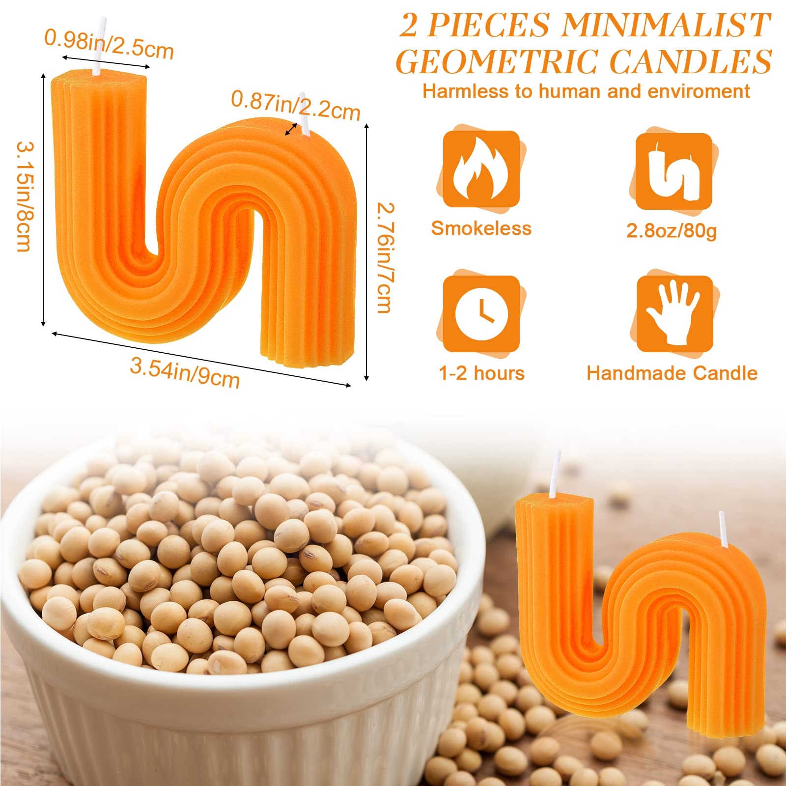 tondiamo twist candle aesthetic candles cool s shape minimalist geometric shaped soy wax scented art decorative handmade for wedding birthday christmas gift (orange)