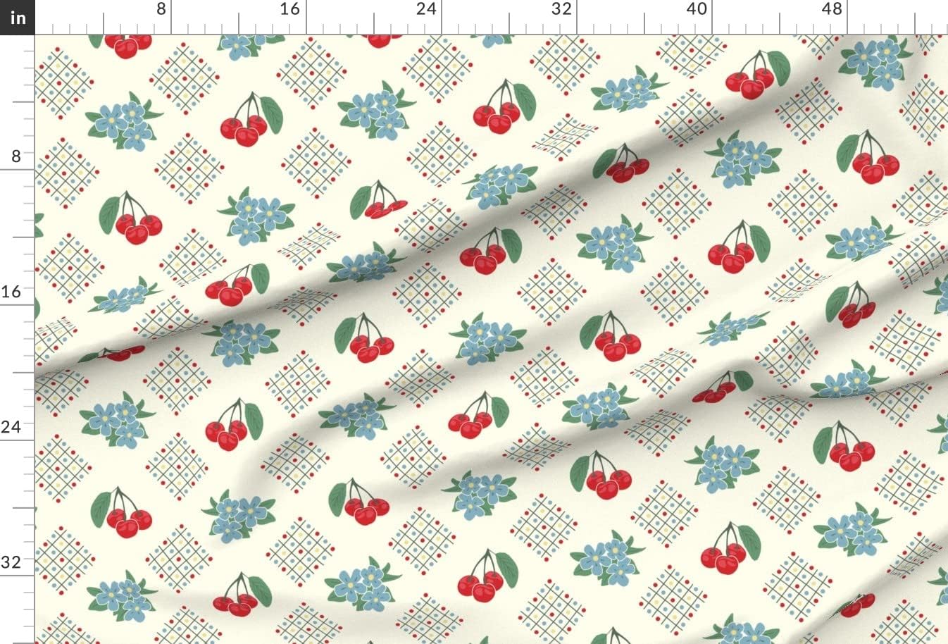 Spoonflower Fabric - 1940S Style Kitchen Cherry Large Print Flowers Retro Floral Vintage Printed on Minky Fabric by The Yard - Sewing Baby Blankets Quilt Backing Plush