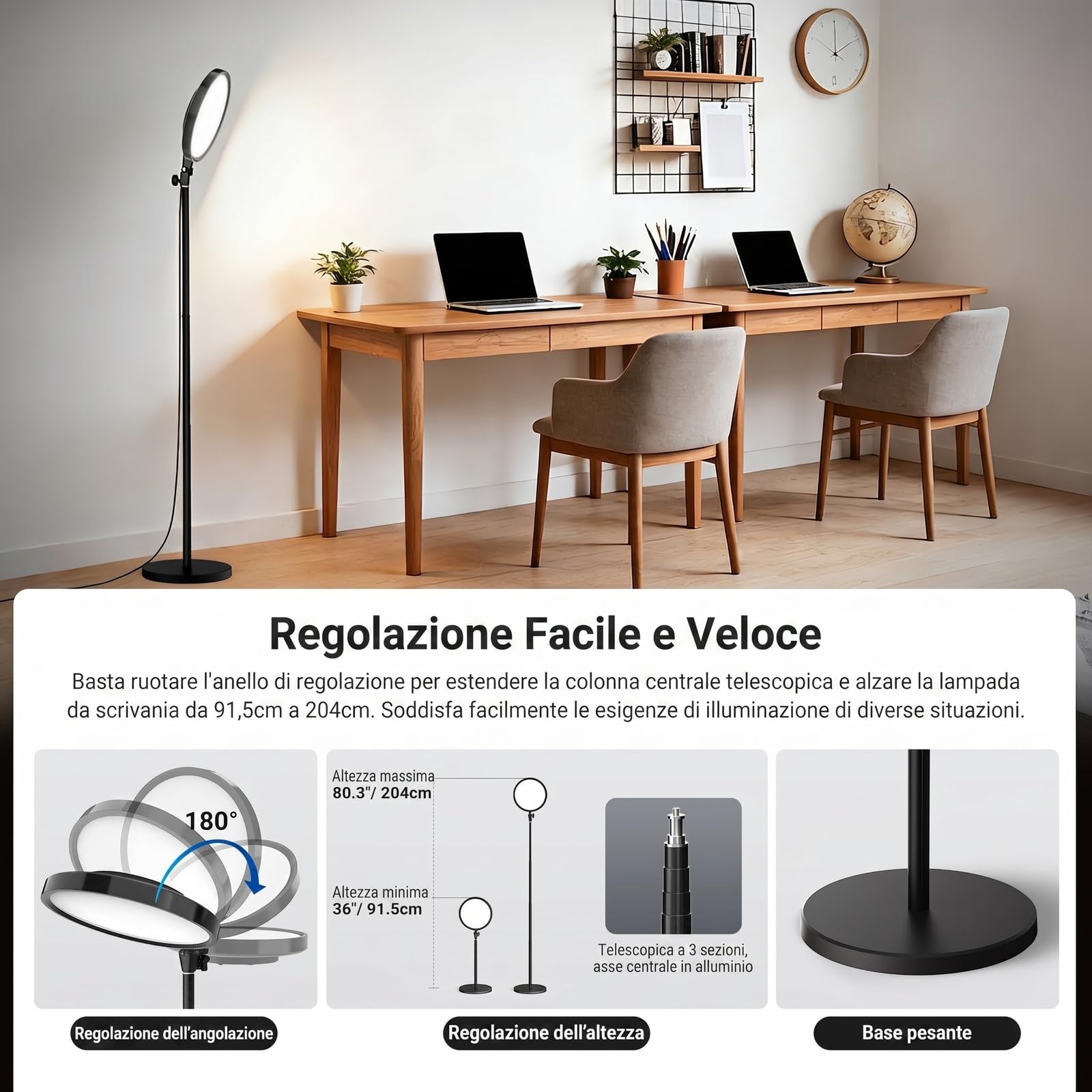 NEEWER BASICS Ring Light Grande da 13" 45W con Supporto 66", Luce Pannello LED a Schermo Intero 3000K-6500K CRI95+ con Porta Telefono/Telecomando per Video Selfie Streaming Trucco Studio Foto, BR45B