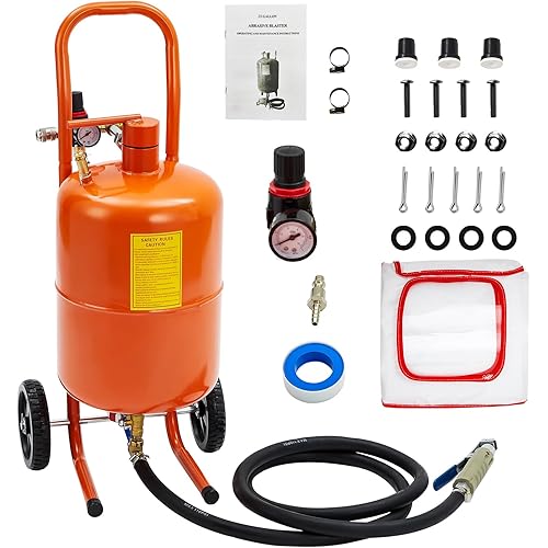 20 Gallon Sand Blaster, Portable Abrasive Blasting Cabinet Kit, 60-110 PSI Pressure w/ 4 Ceramic Nozzles & Oil-Water Separator for Paint, Rust, Stain Removal on Metal, Auto, Stone Surfaces