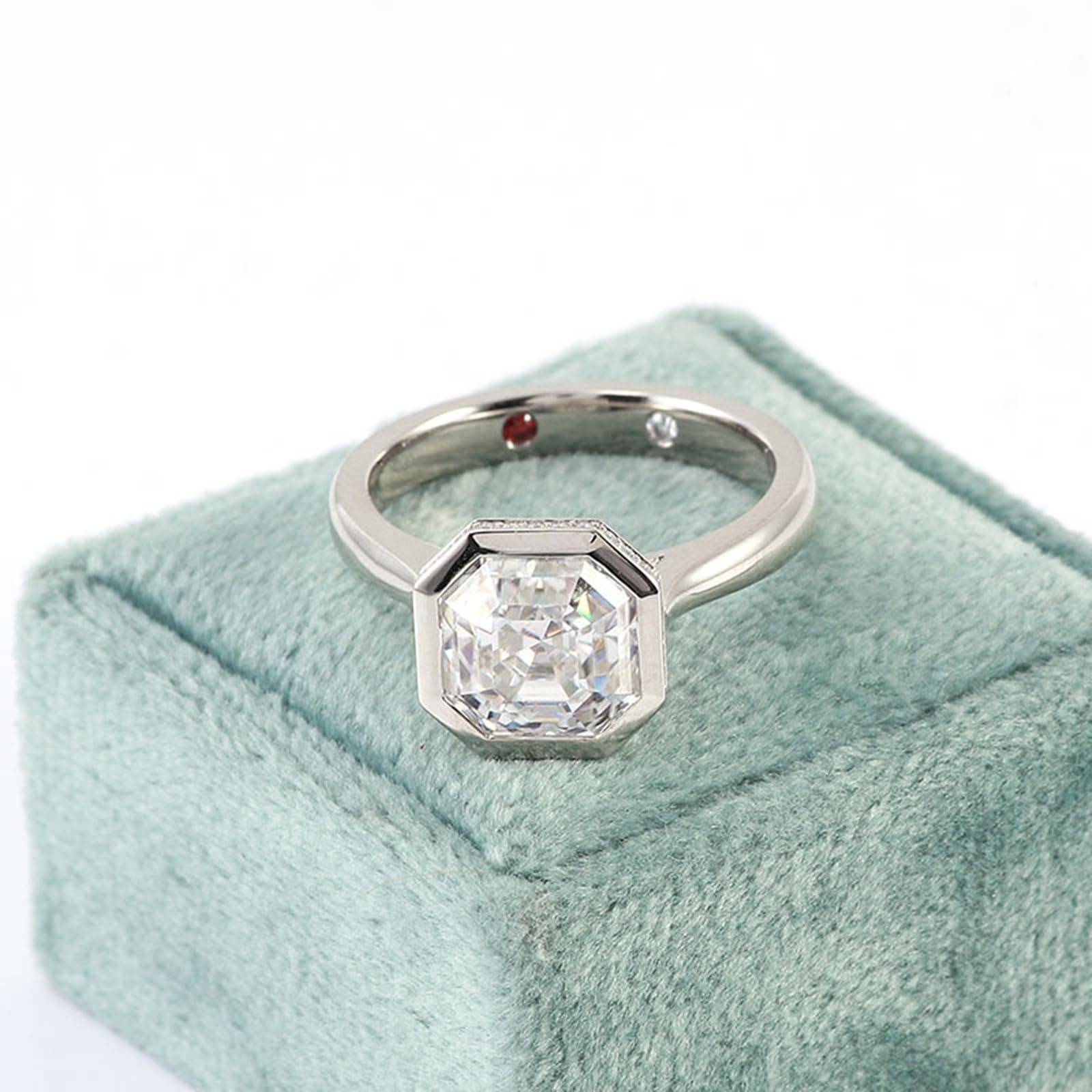Donna Platino/Oro bianco Anello di fidanzamento geometrico con moissanite