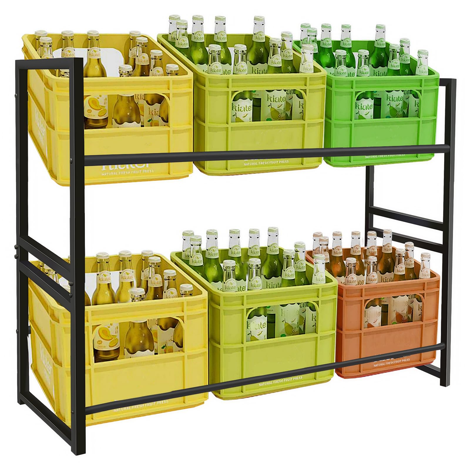 Estantería de metal para 6 cajas, muy estable, ideal para cerveza, fruta y más cocina, despensa o garaje. Cada capa soporta hasta 150 kg (colores madera de madera de bono, 6 cajas)