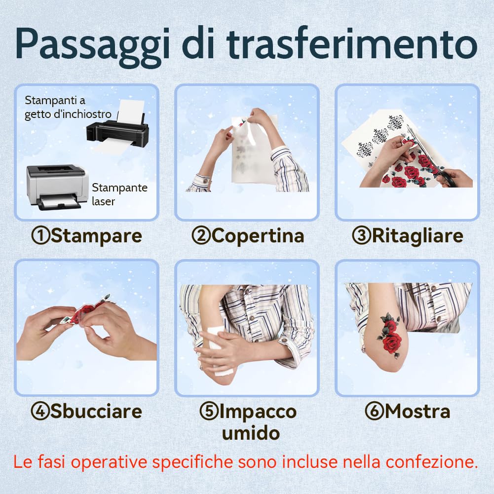 A4X5 Carta per Tatuaggi a Getto d'inchiostro/Laser,Lamina per Tatuaggi Fai da Te per Stampa, Candele, Tatuaggi temporanei, Decalcomanie Stampate(WT-11-5)