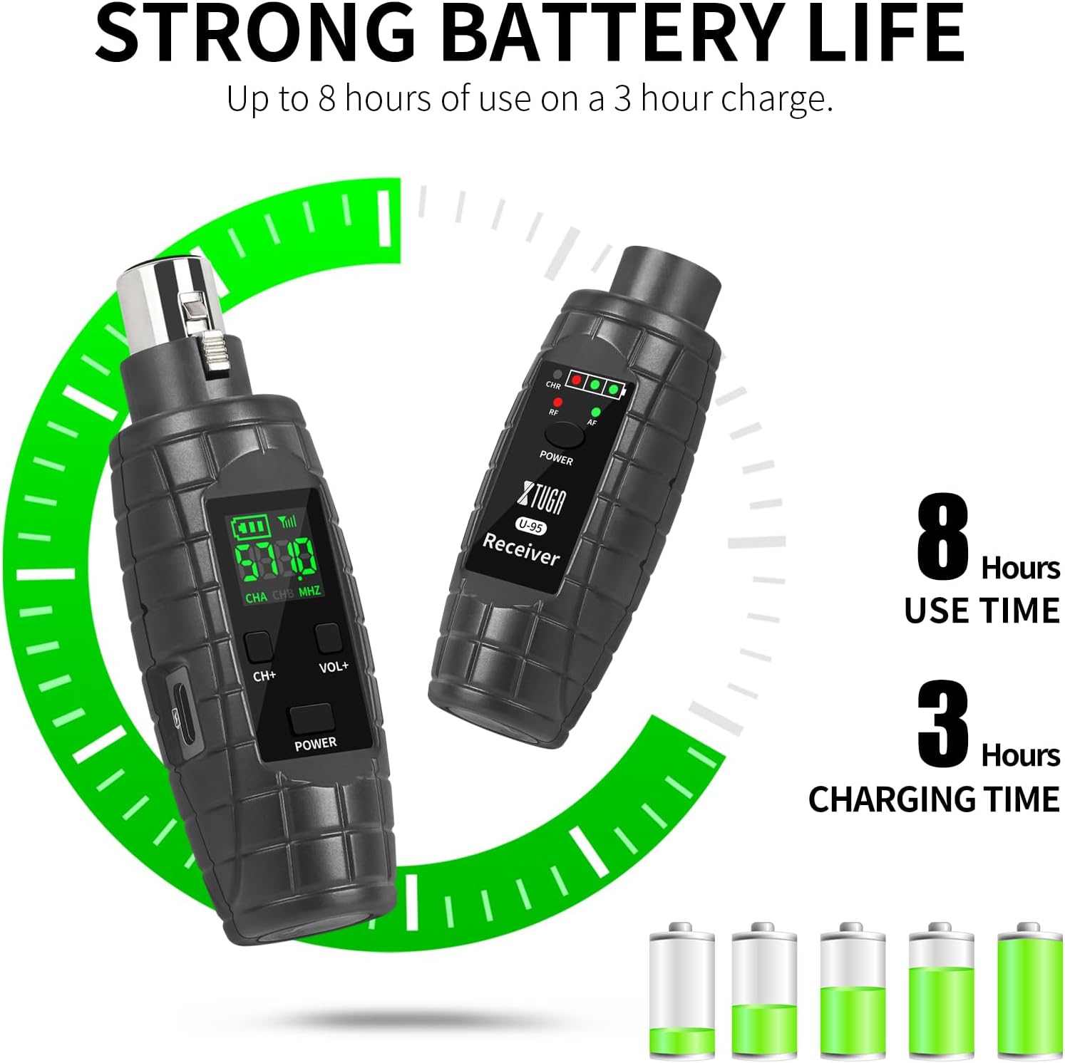 XTUGA U95 Wireless XLR Transmitter and Receiver Wireless Microphone Adapter, UHF Wireless XLR Receiver Rechargeable Wireless Microphone Transmitter Receiver for XLR microphones & PA System