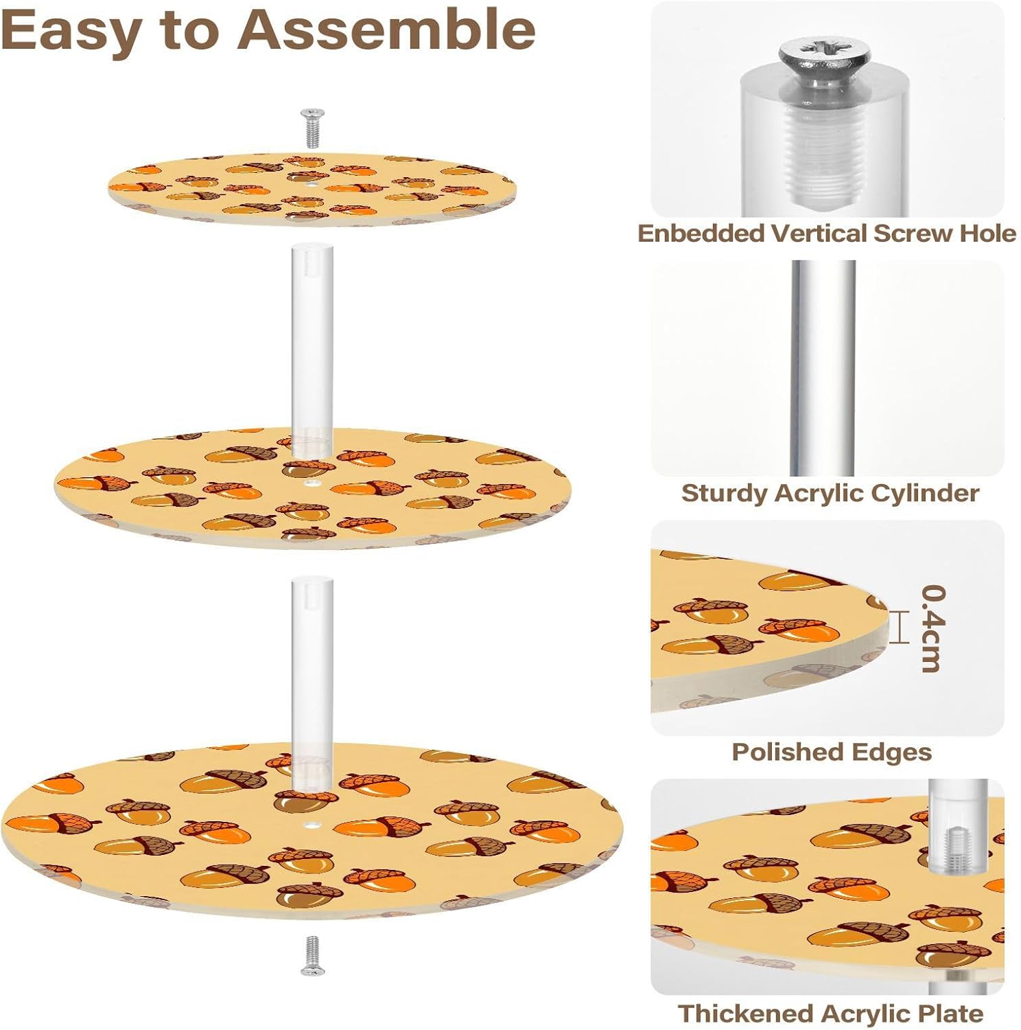 Autumn Fall Acorn Thanksgiving 3 Tier Acrylic Cupcake Stand, Cupcake Stand for 34 Cupcakes for Weddings, Christmas,Holidays,Parties,Birthday,Printed Cupcake Tower 23301679