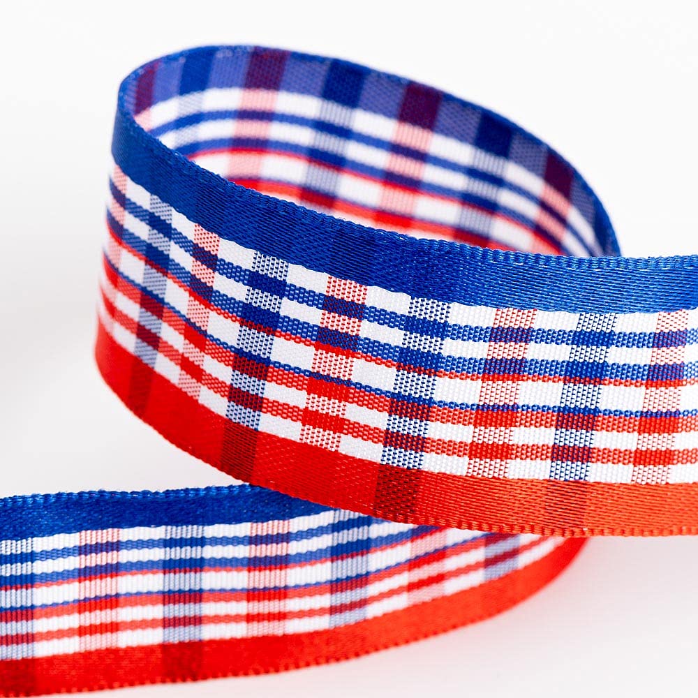 Italian Options Britannia Tartan Ribbon 25Mm X - Red/White/Blue 10M