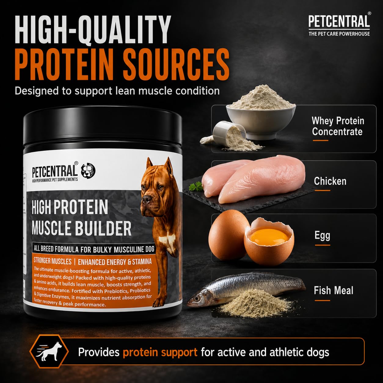 High-Protein Muscle Builder for Dogs 450g | Whey Protein & Amino Acid Supplement Powder | Supports Lean Muscle, Strength, Stamina & Recovery | Chicken Flavour | for Puppies & Adult Dogs — Amazon image 4