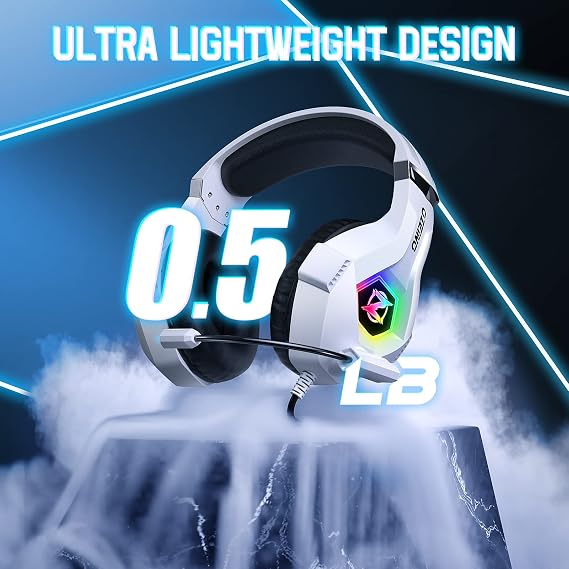 Ozeino Gaming Headset for PS5 PS4 PC, Over-Ear Headphones with Surround Sound & RGB Light for Xbox one Switch Mac Laptop (white)