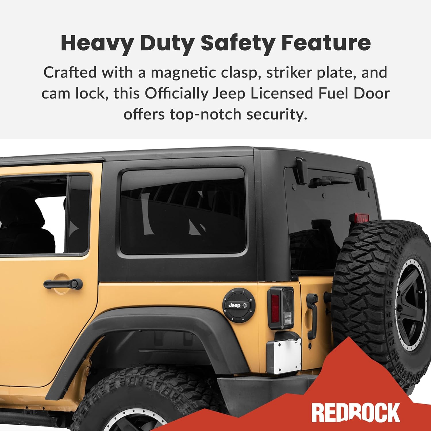 Jeep Licensed by RedRock Locking Fuel Door with Printed Jeep Logo Compatible For 07-18 Jeep Wrangler JK