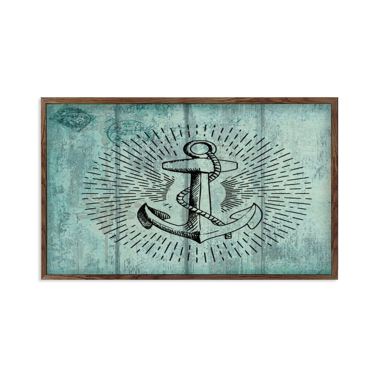 Décoration murale ancre marine bois vintage cadre tableau rétro 30x55 cm