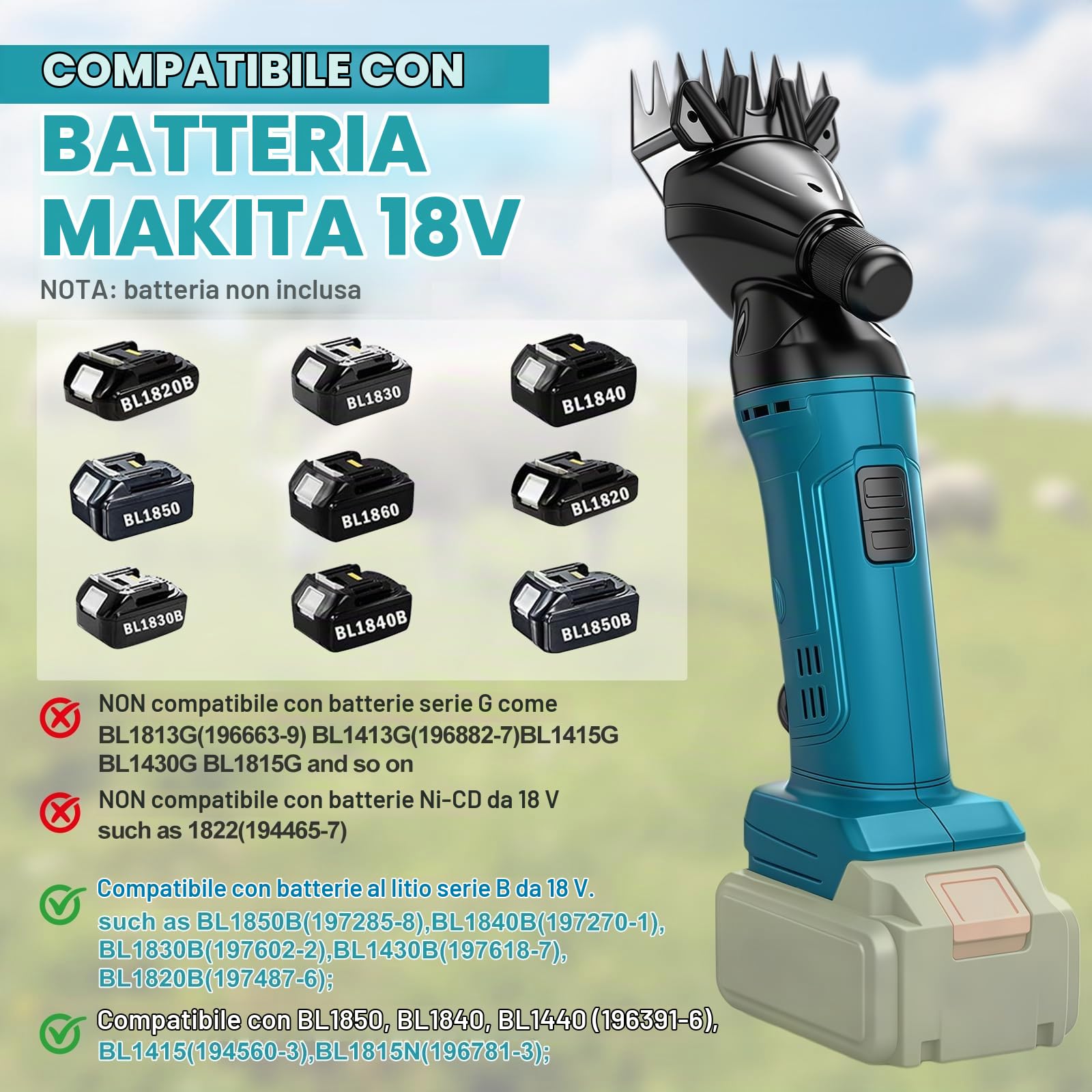 Forbici per pecore a batteria Makita da 18 V, 2400 giri/min, 6 velocità, forbici per lana senza spazzole con 2 lame, forbici elettriche per pecore e capre (batteria non inclusa)