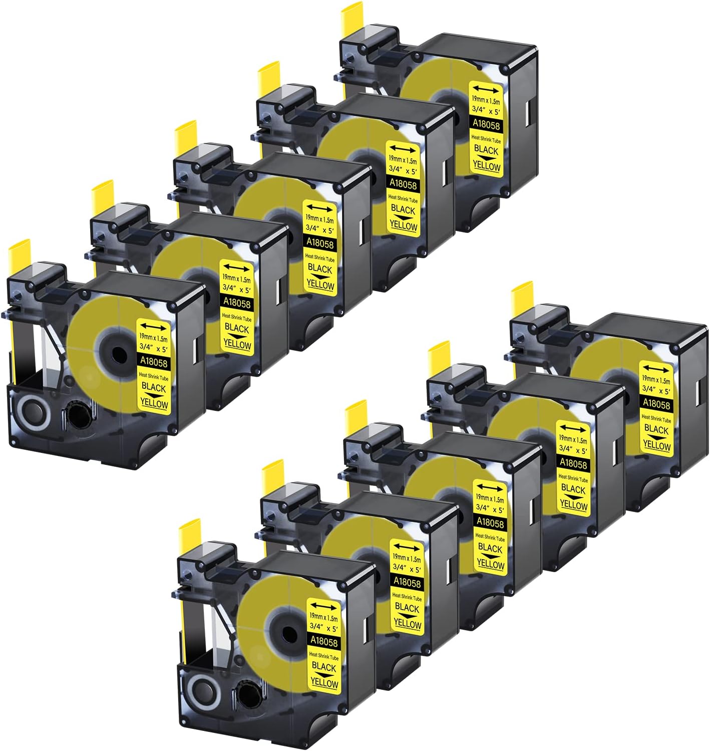 4-pack compatibel met Dymo Rhino krimpkous etiketten 18056, 1/2 x 4,9 12mm 1,5m Werk met DYMO Rhino 4200 5200 6000 industriële labelmakers, 18056 krimpkous labeltape, zwart op geel