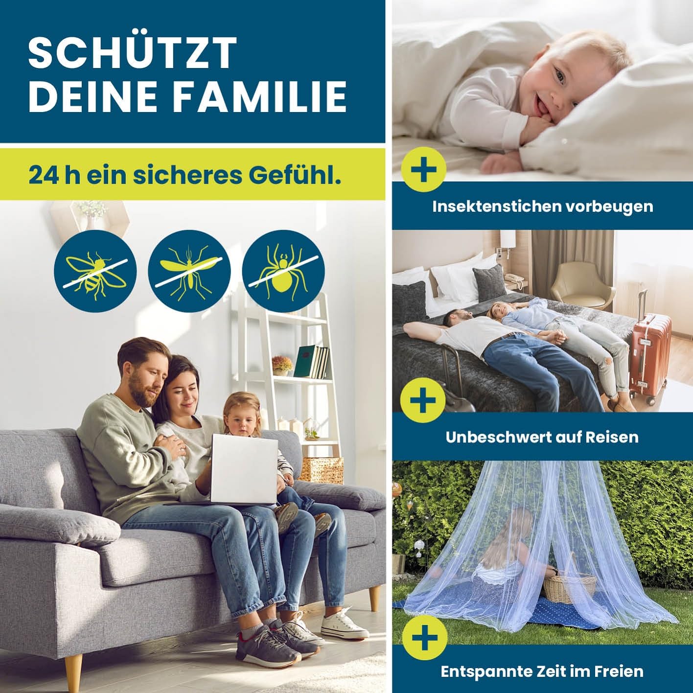 HOBERG Moskitonetz Reise | XXL Mückennetz Bett für Kinderbett, Einzel- & Doppelbett | Outdoor Moskitozelt 400 Mesh für Balkon | Insektenschutz Baldachin zum Kleben oder Bohren - mit Spannring 60 cm Ø