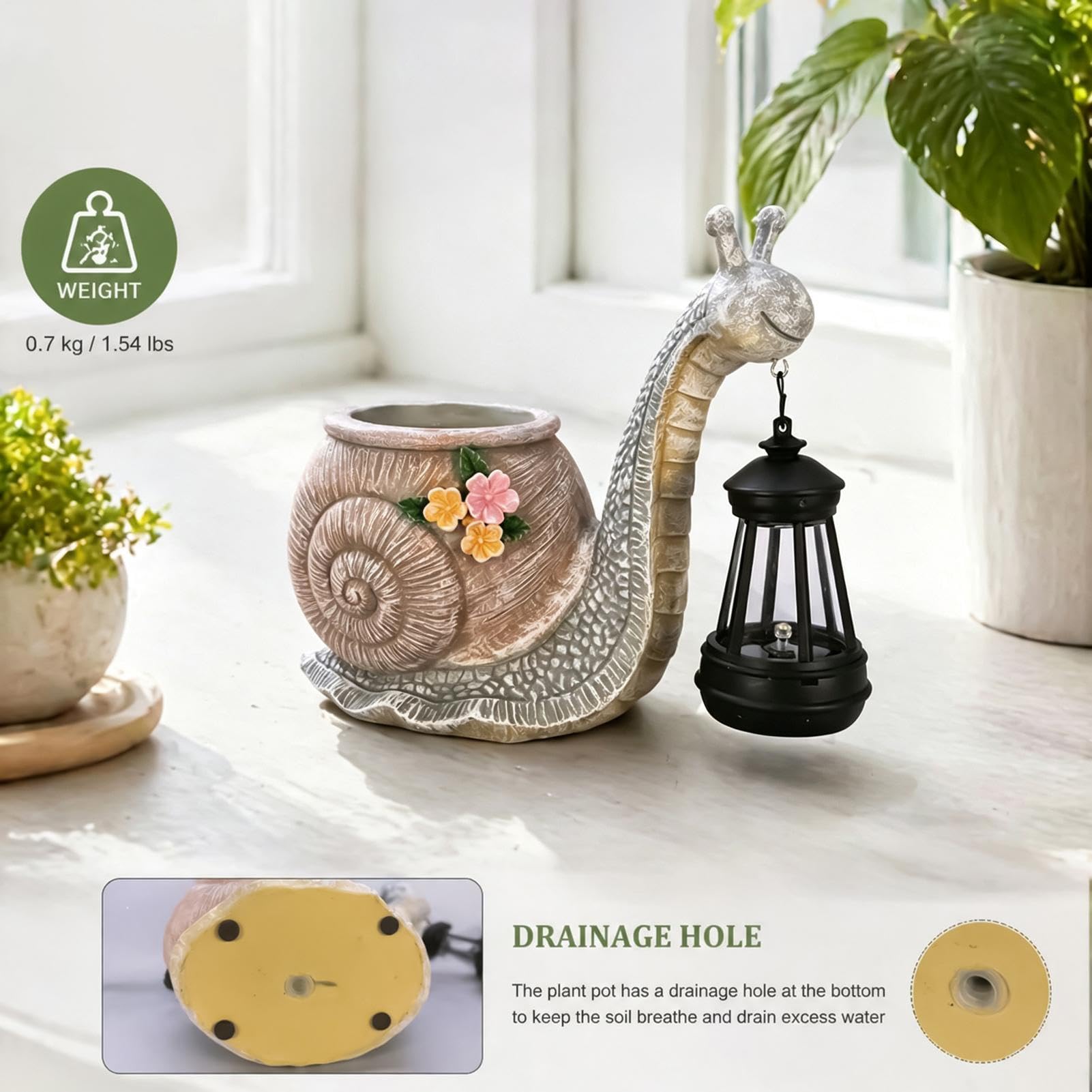 Generico Fioriera Solare lumacas, Vaso Decorativo in Resinas | Vaso da Giardino con Design a , Fioriera Decorativa Alimentata a Energia Solare per Cortili Sentieri e Terrazze