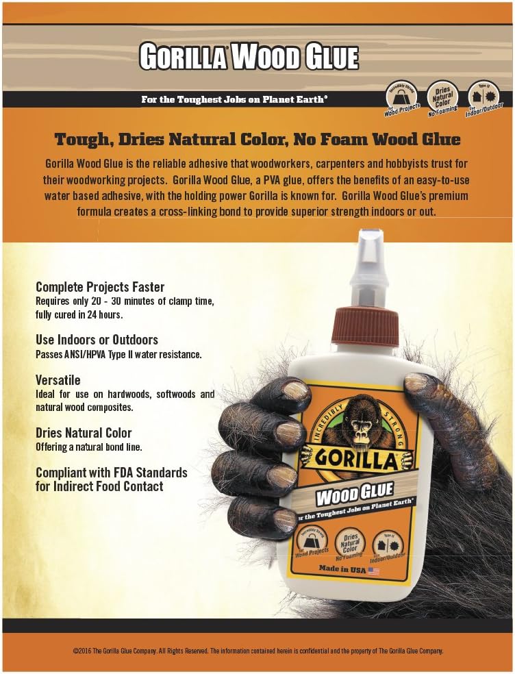 Gorilla Wood Glue, 4 ounce Bottle, (Pack of 6)