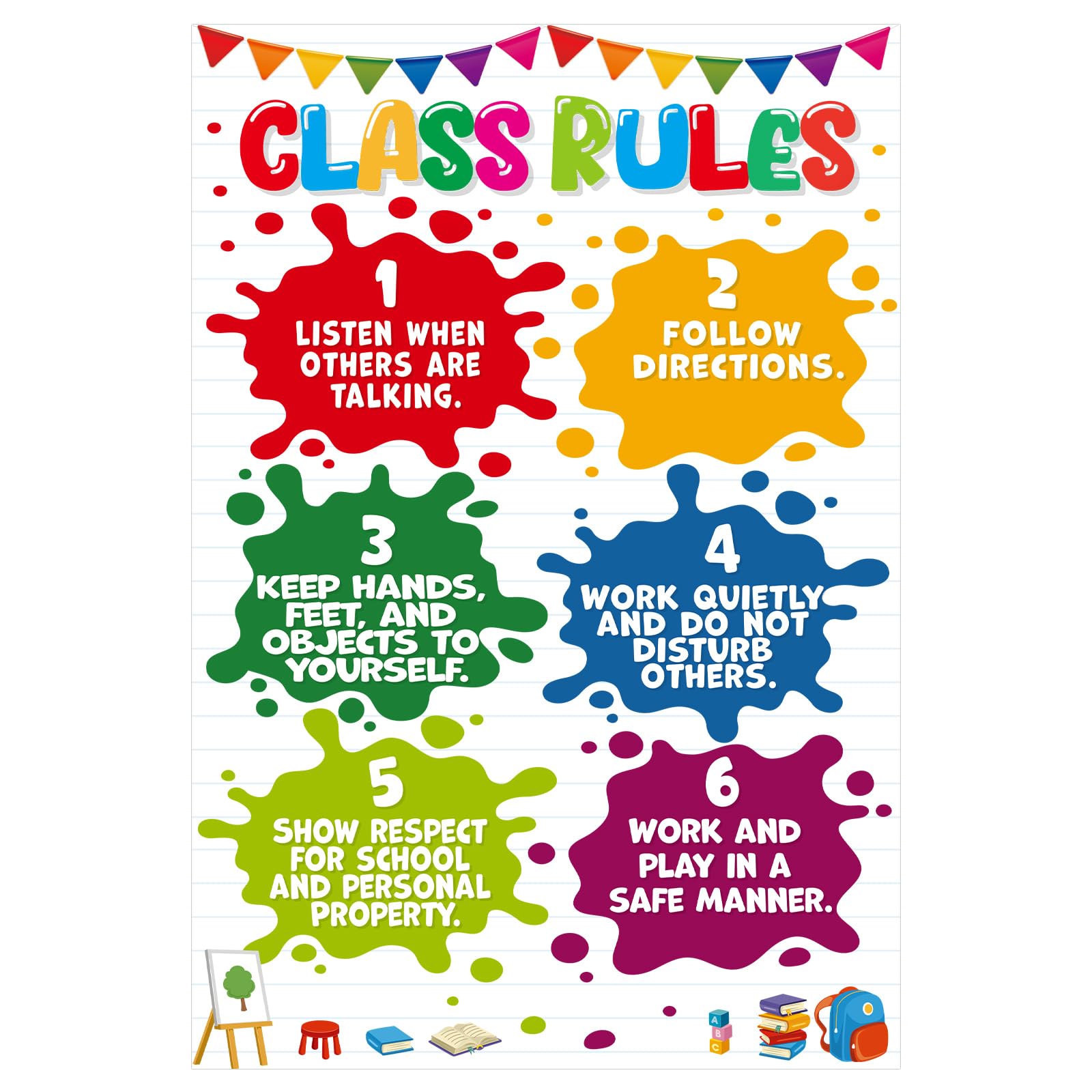 D24TIME Classroom Rules Poster-Display of Class Guidelines Class Rules Poster for Elementary Classroom Decorations Educational Posters for Middle School Back to School Teacher Supplies 16.5" x 11.2"