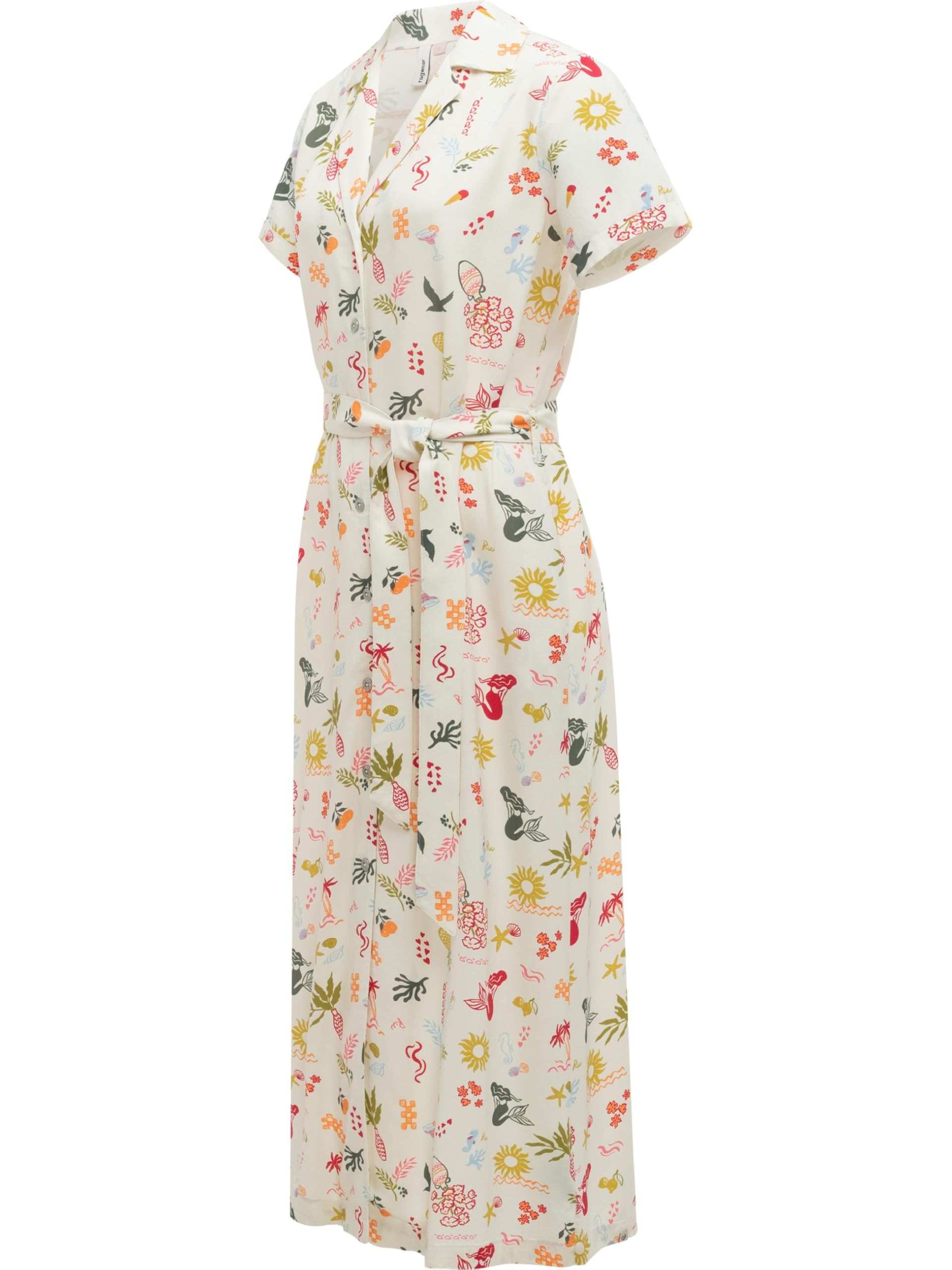 Ragwear Damen festliches Sommerkleid leichtes Kurzarm Midikleid mit Allover-Print Sawira Long Print XS-XXL
