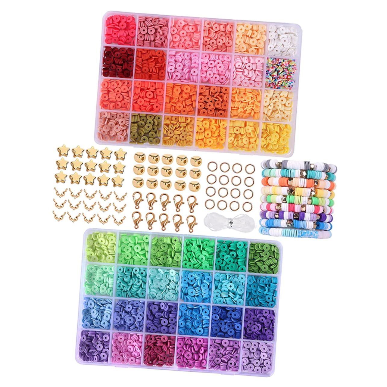 SHINEOFI Kit Perline di Argilla Polimerica Colorate per Creazione Gioielli Set Scatola di Conservazione Perline Piatte e Grandi per Braccialetti Fai da Te