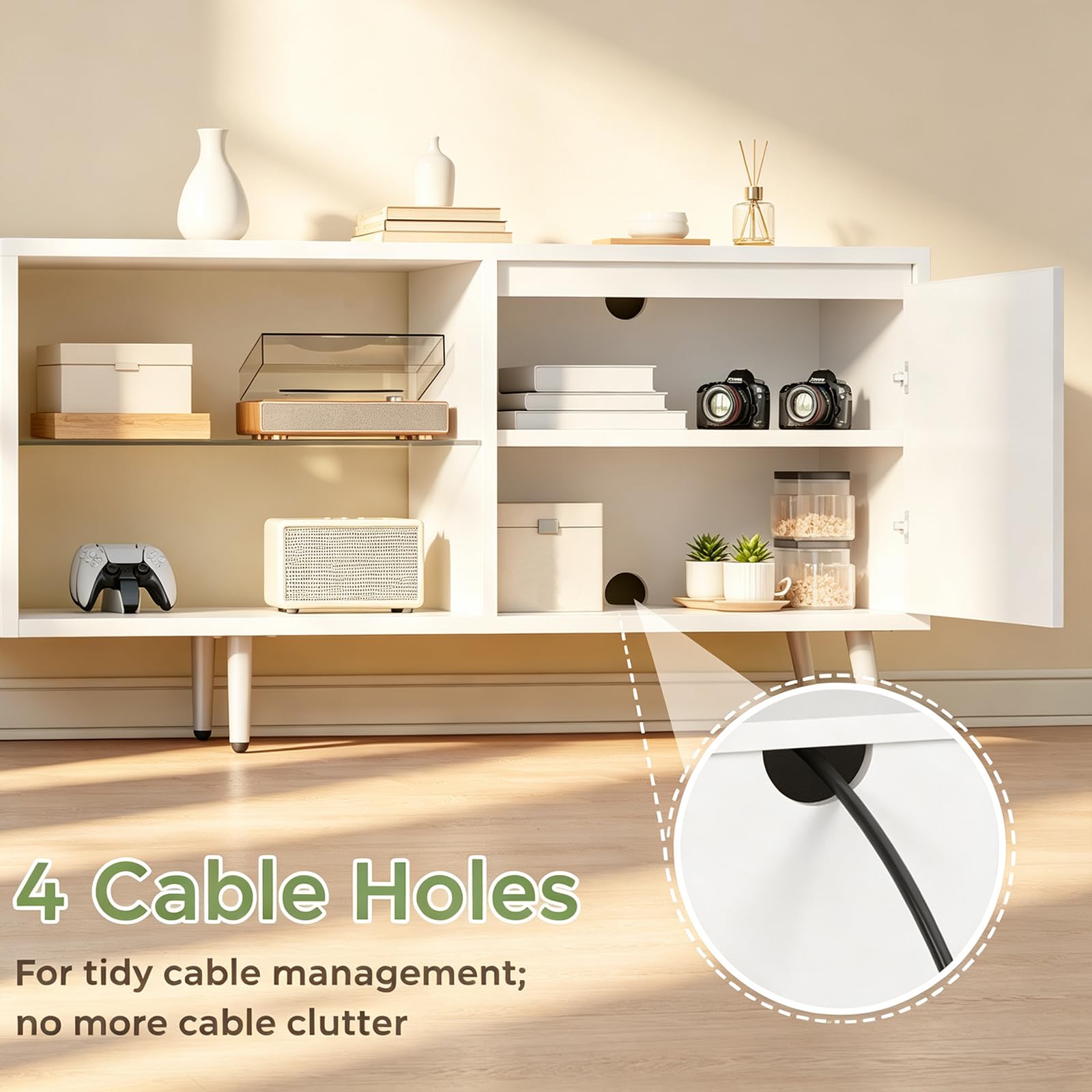 Meuble TV avec LED Réglable, Table TV Design 148x40x49.5 Cm