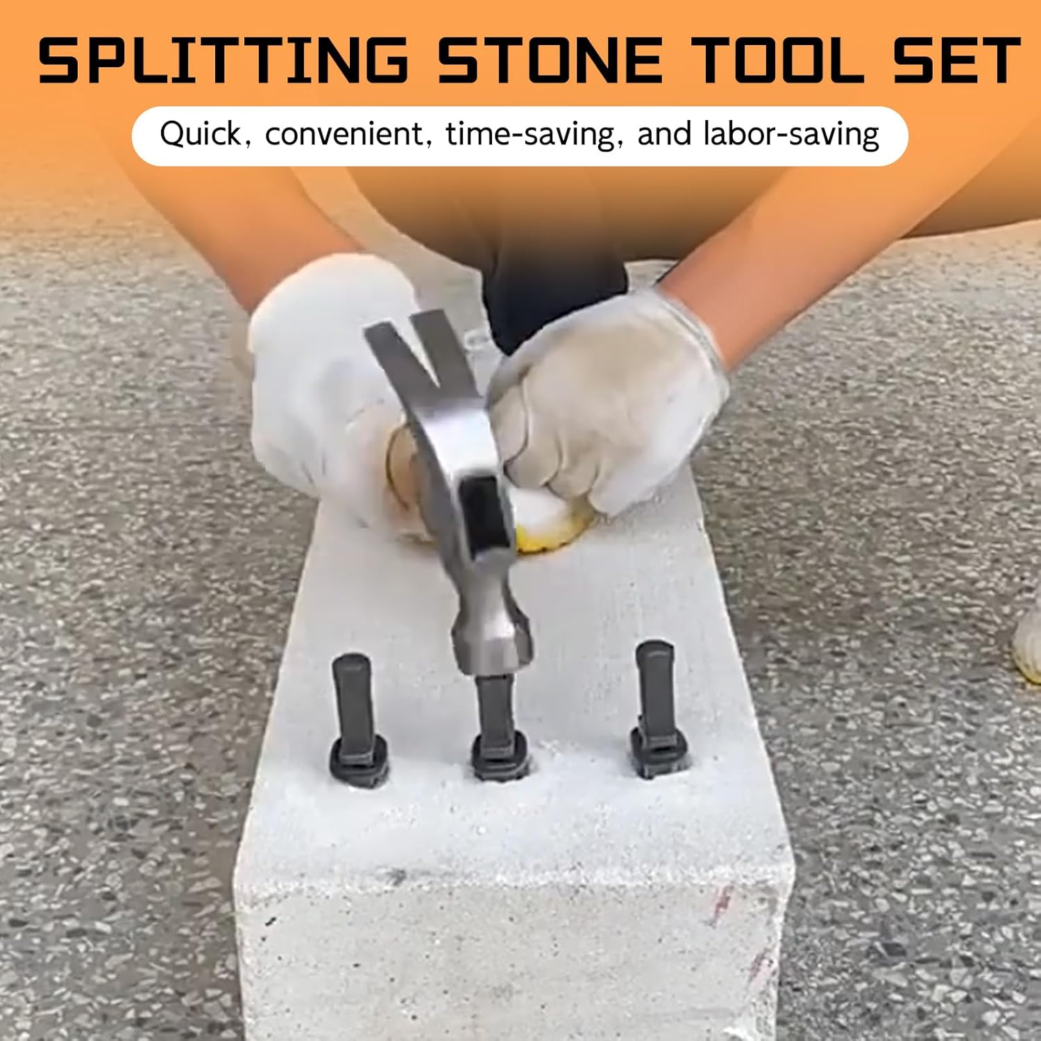 16 Pieces 5/8 inch Rock Splitting Wedges and Feathers Set, with Drill Bit and Gloves,Heavy Duty Chisel and Feather Stone Splitting Tools Rock Hounding Equipment for Marble Rocks Concrete Granite